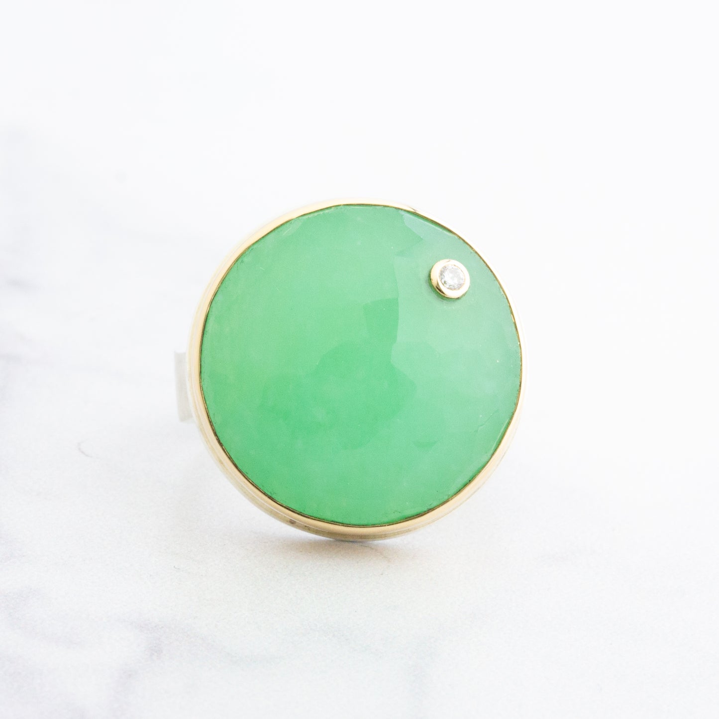 Sterling & 14K Gold Green Quartz & Diamond Ring