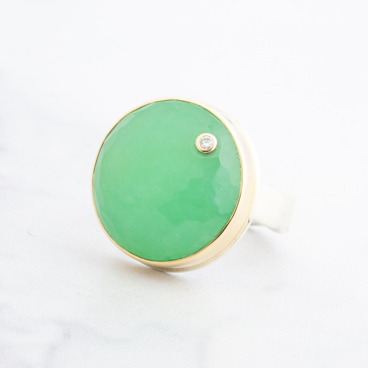 Sterling & 14K Gold Green Quartz & Diamond Ring