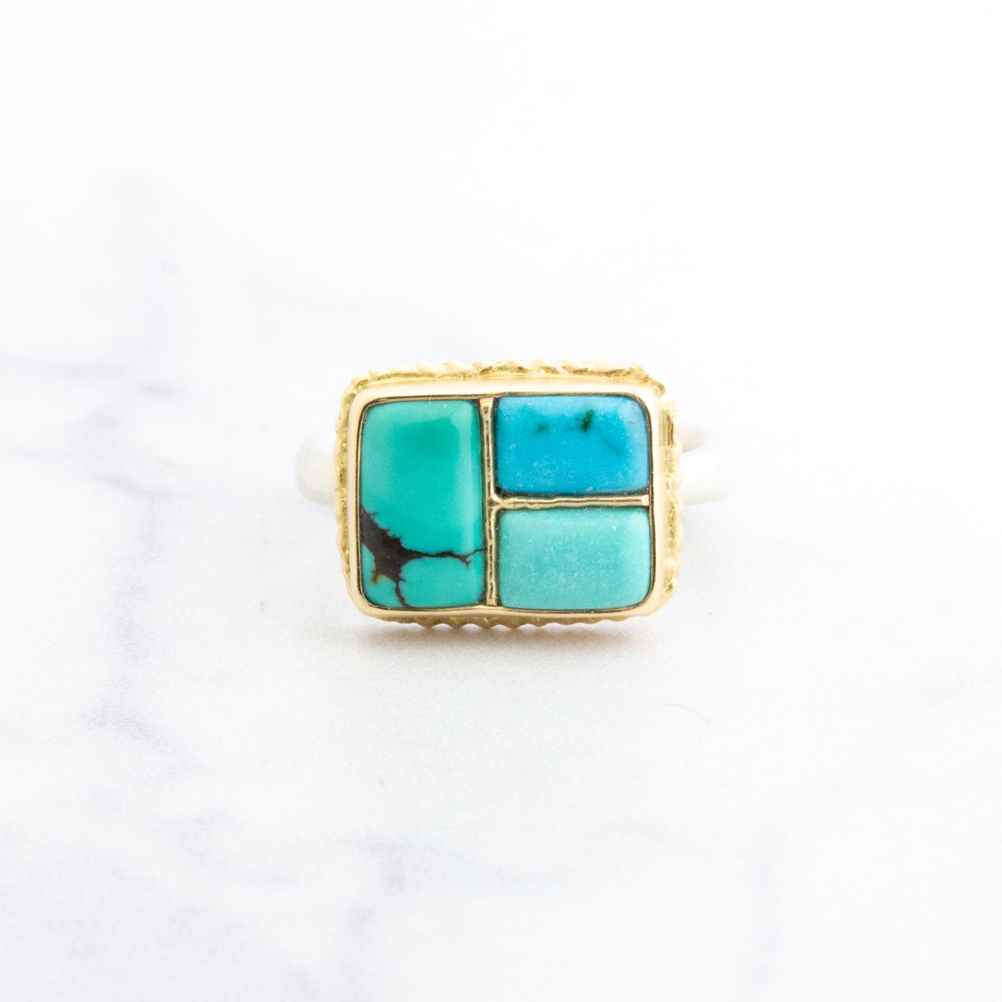 Sterling & 14K Golden Fusion Hubei Turquoise Ring
