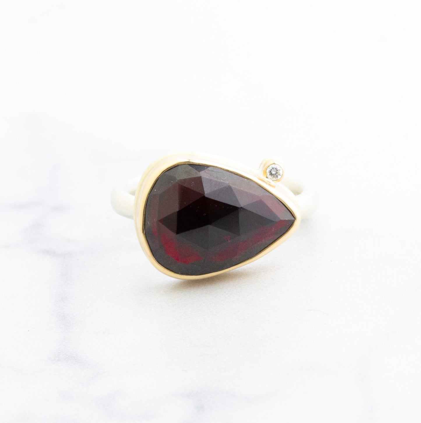 Sterling & 14K Gold Rhodolite Garnet & Diamond Ring