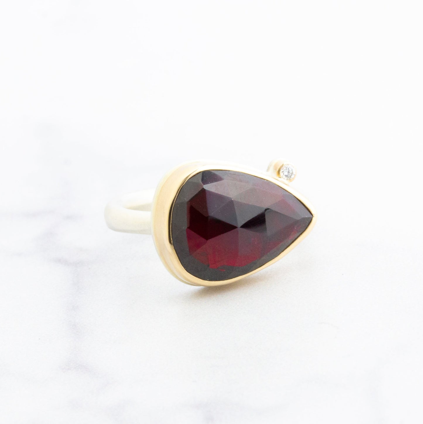 Sterling & 14K Gold Rhodolite Garnet & Diamond Ring