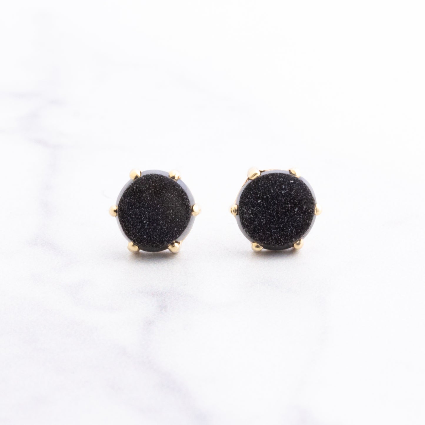 14K Gold Brazilian Black Drusy Prong Post Earrings