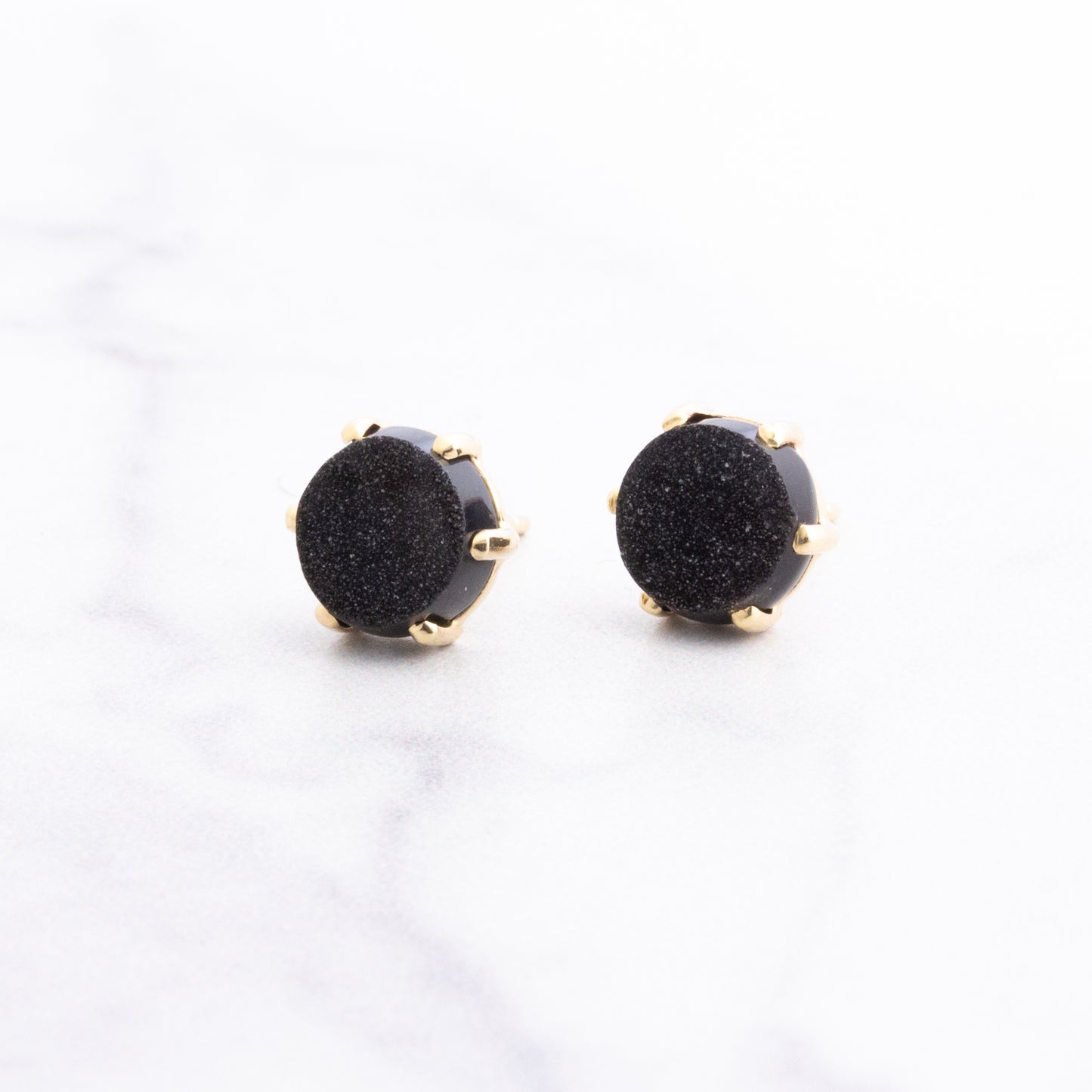14K Gold Brazilian Black Drusy Prong Post Earrings
