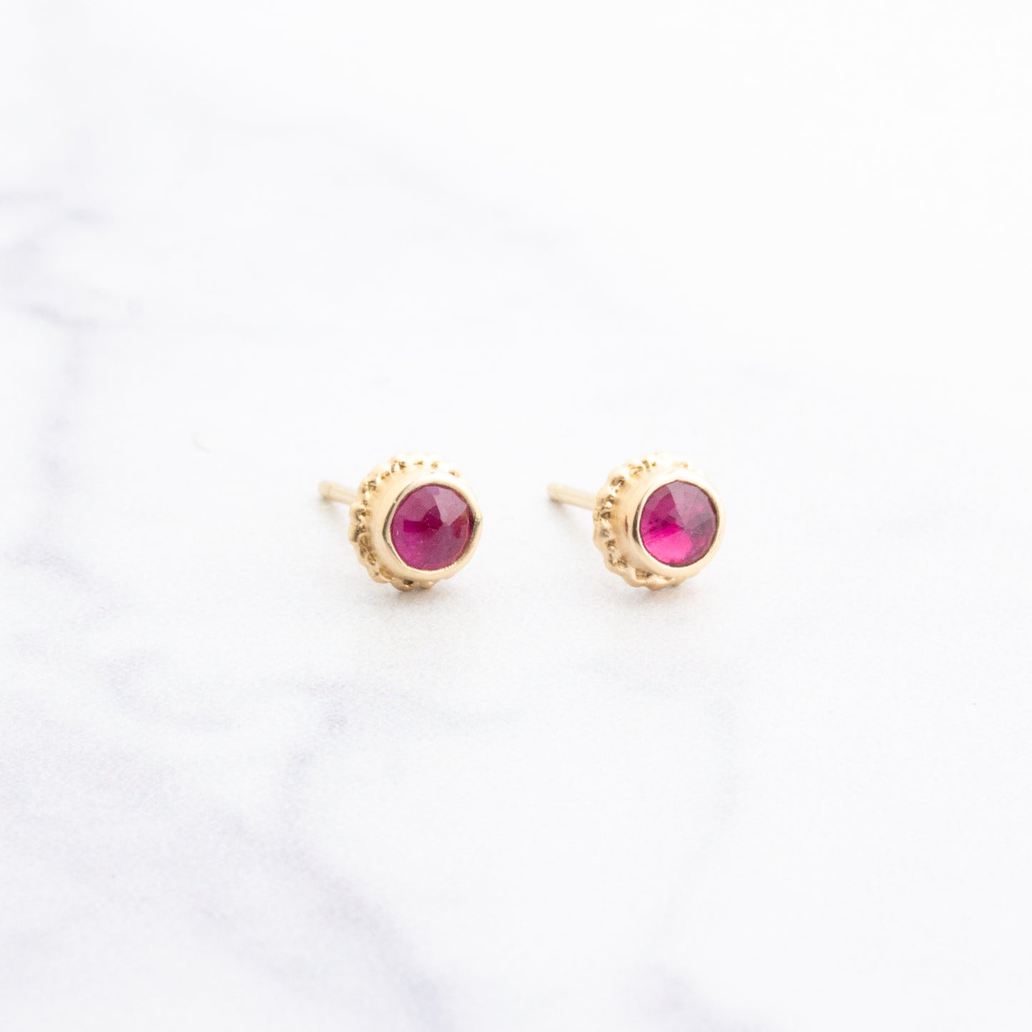 14K Gold Small African Ruby Post Earrings