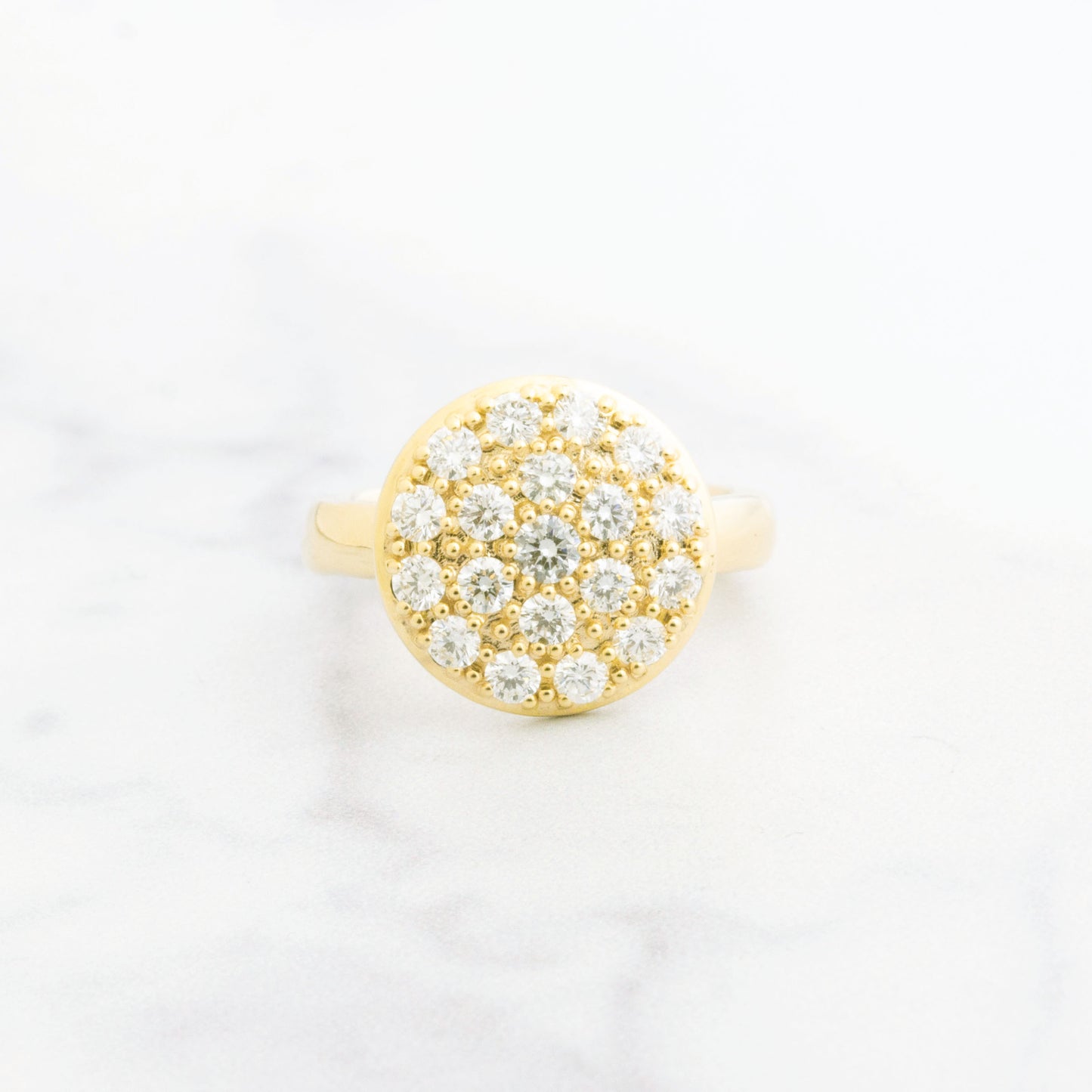 14K Gold Large Round Diamond Pave Cluster Ring