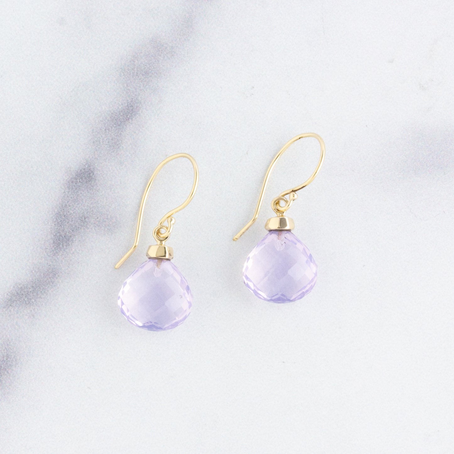 14K Gold Small Lavender Amethyst Drop Earrings