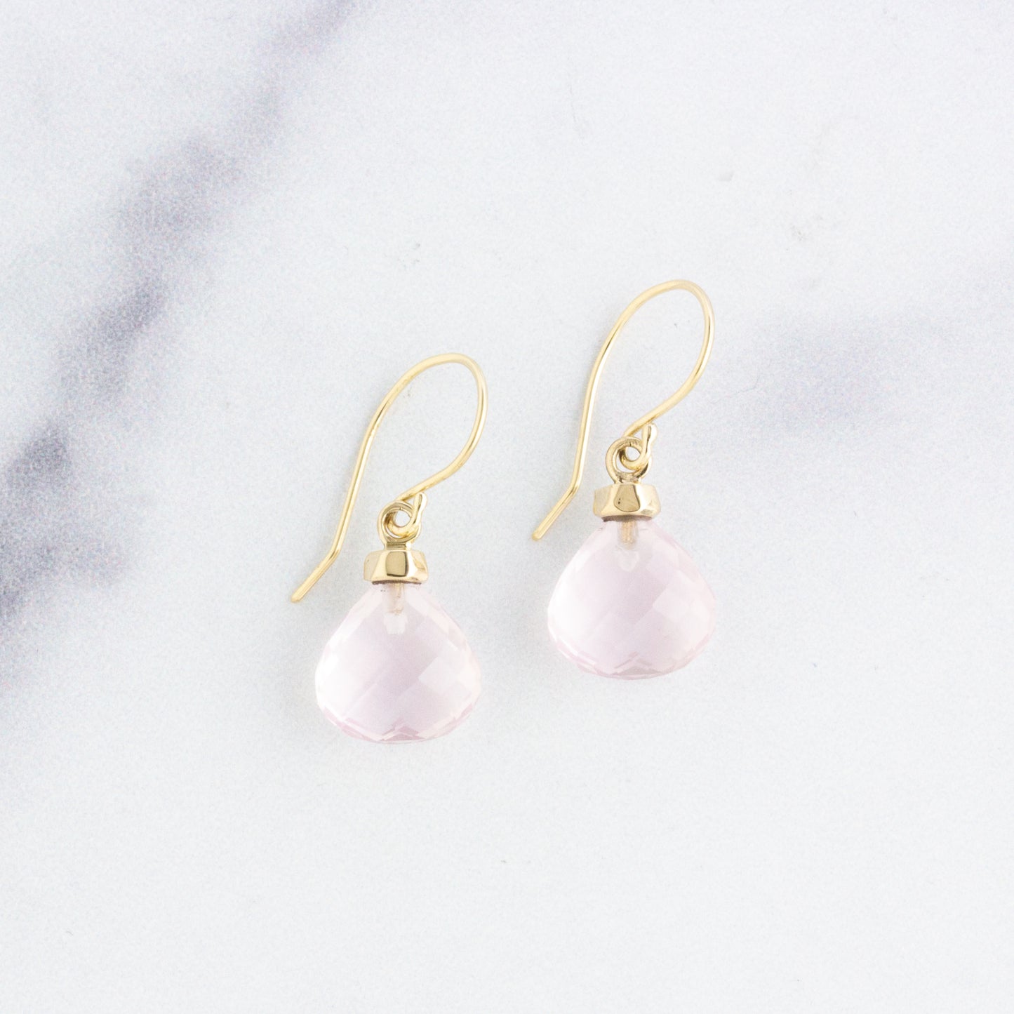 14K Gold Small Rose Quartz Drop Earrings