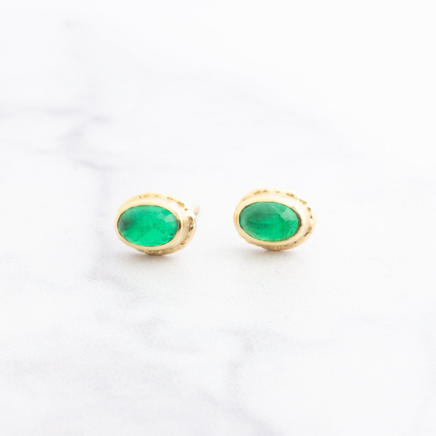 14K Gold Emerald Post Earrings