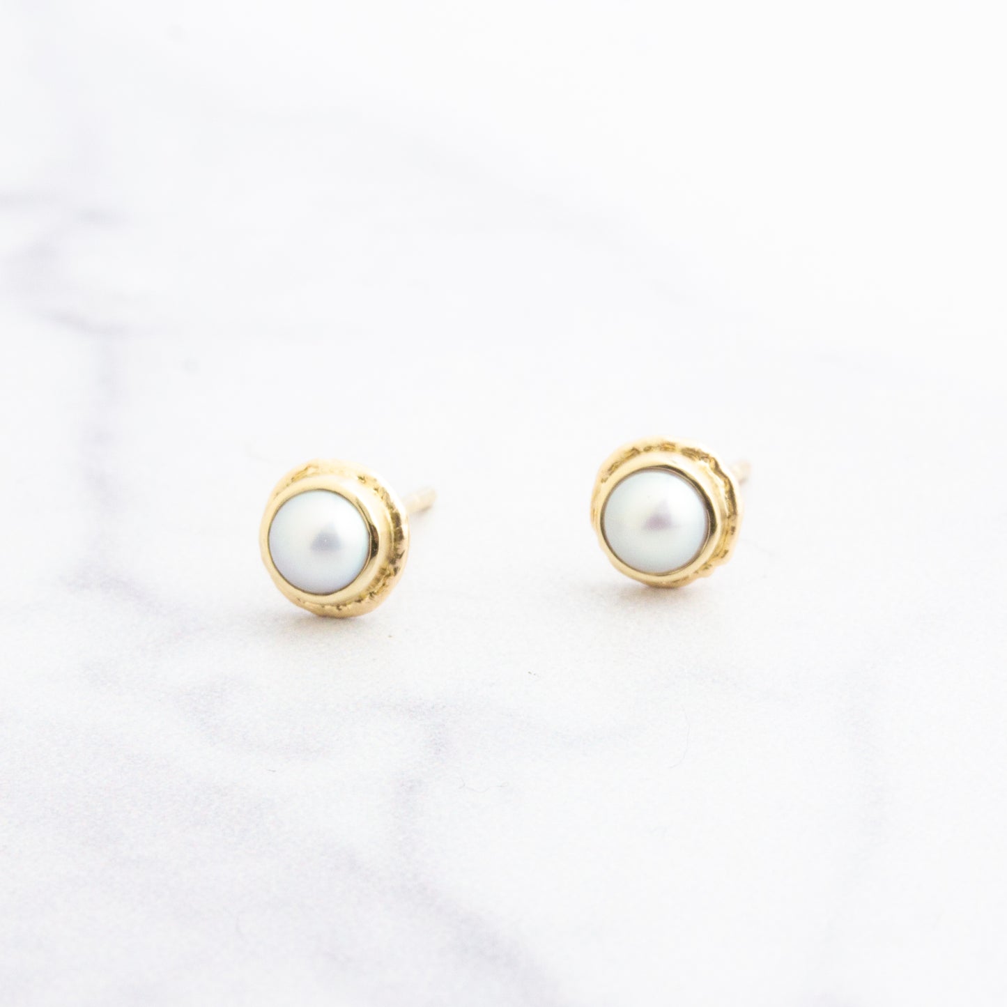 14K Gold Small Pearl Post Earrings