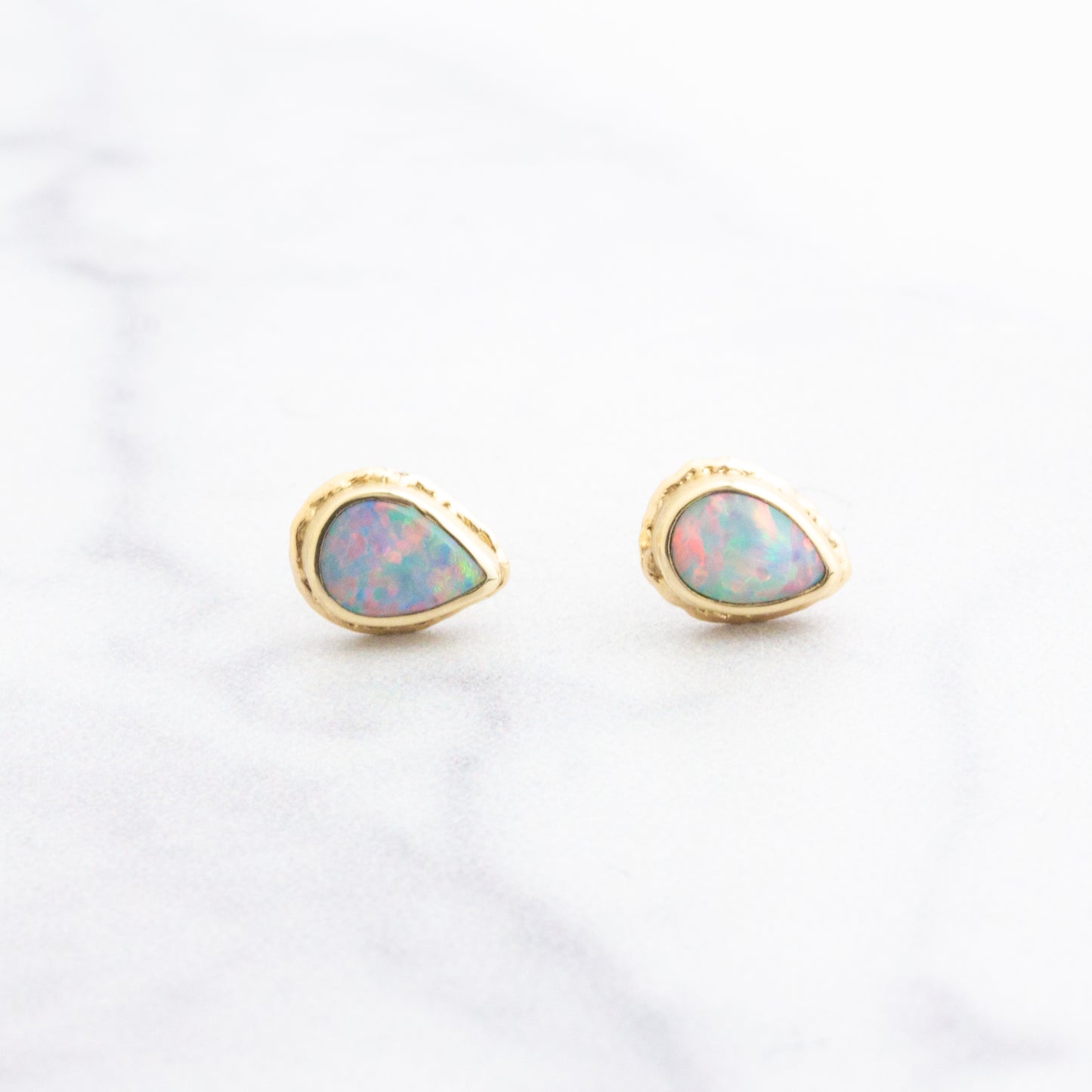 14K Gold Teardrop Australian Opal Post Earrings