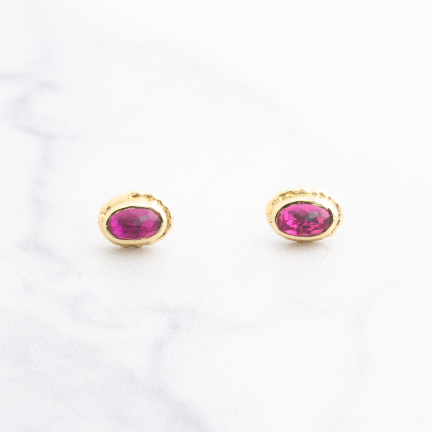 14K Gold Small Rubellite Post Earrings