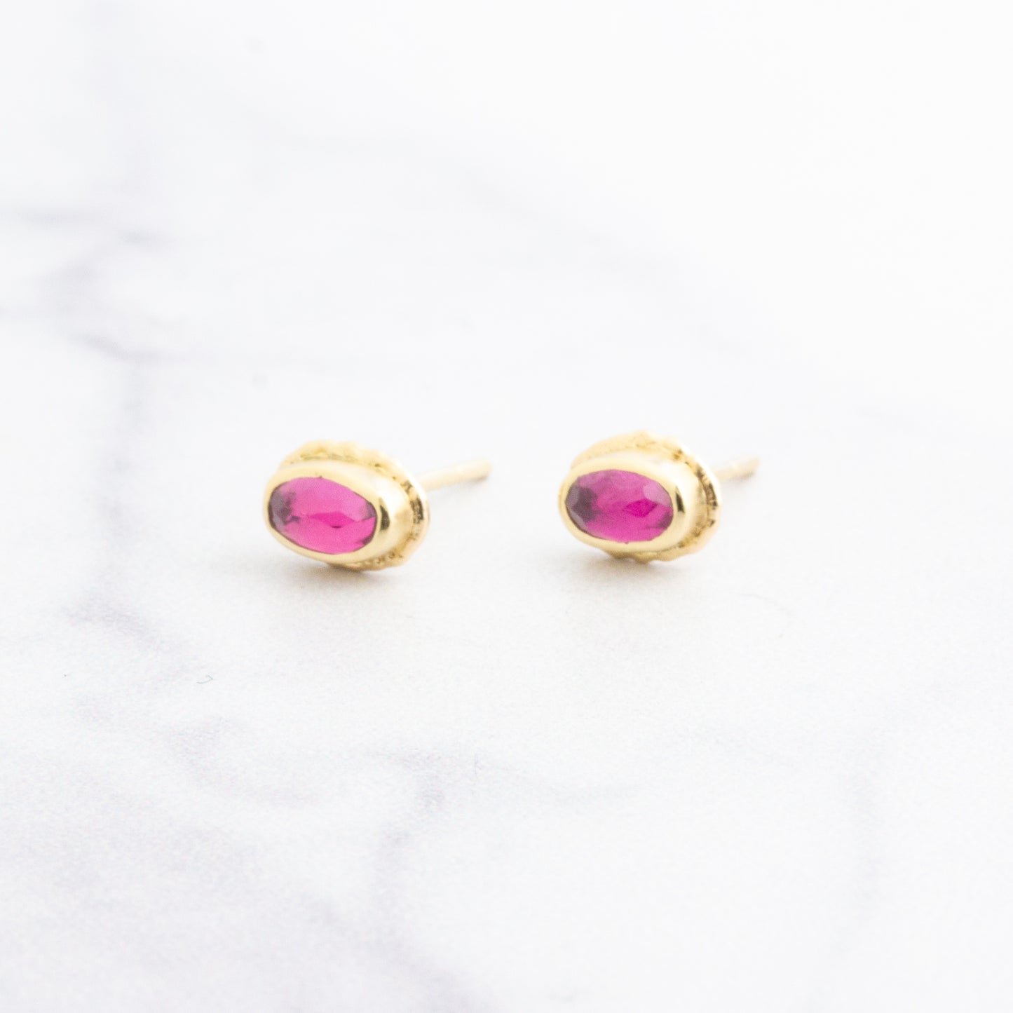 14K Gold Small Rubellite Post Earrings