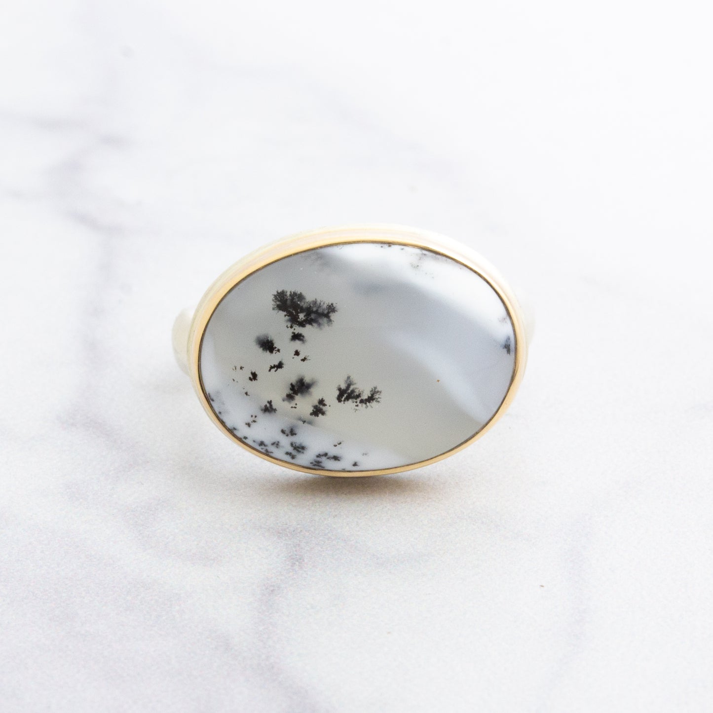 Sterling & 14K Gold Oval Dendritic Opal Ring