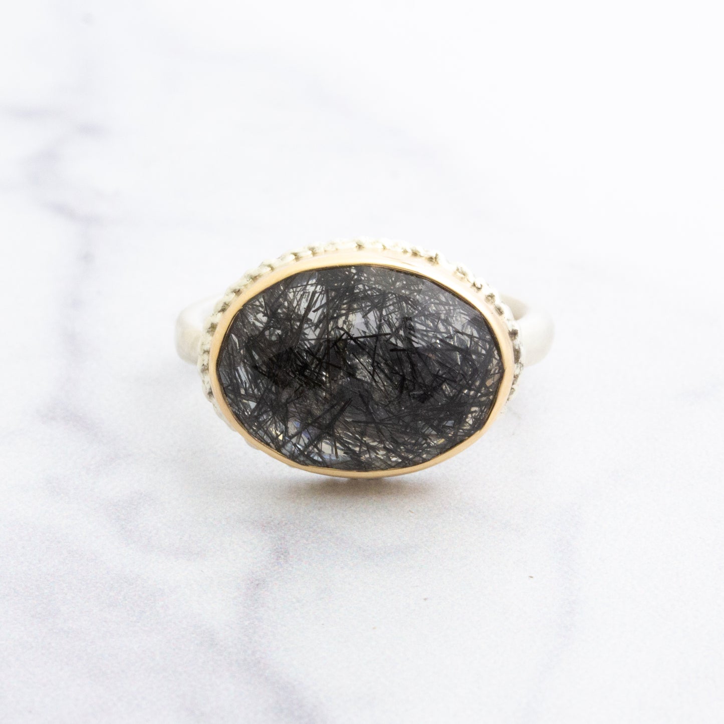 Sterling & 14K Gold Lava Edge Tourmalinated Quartz Ring