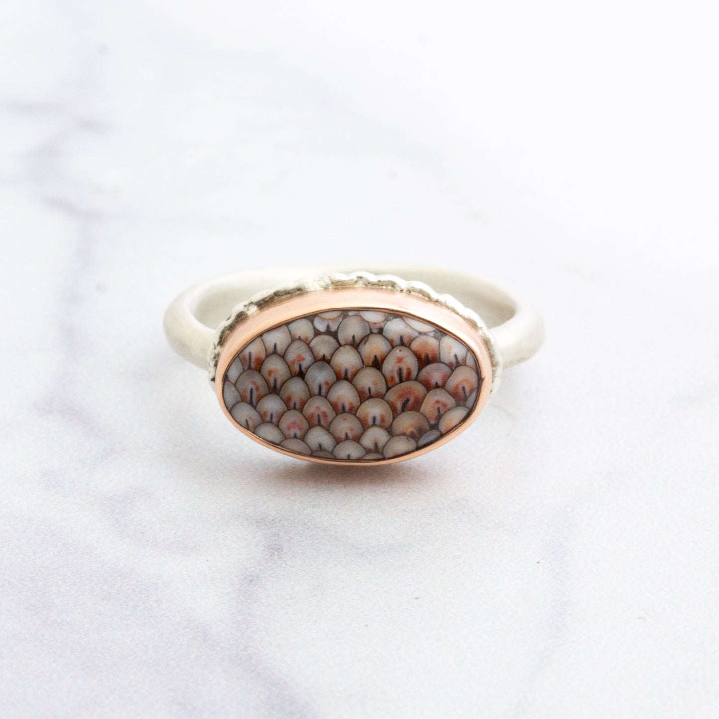 Sterling & 14K Rose Gold Snakeskin Agate Ring