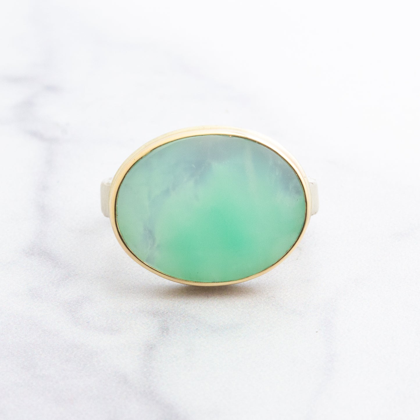 Sterling & 14K Gold Oval Chrysoprase Ring