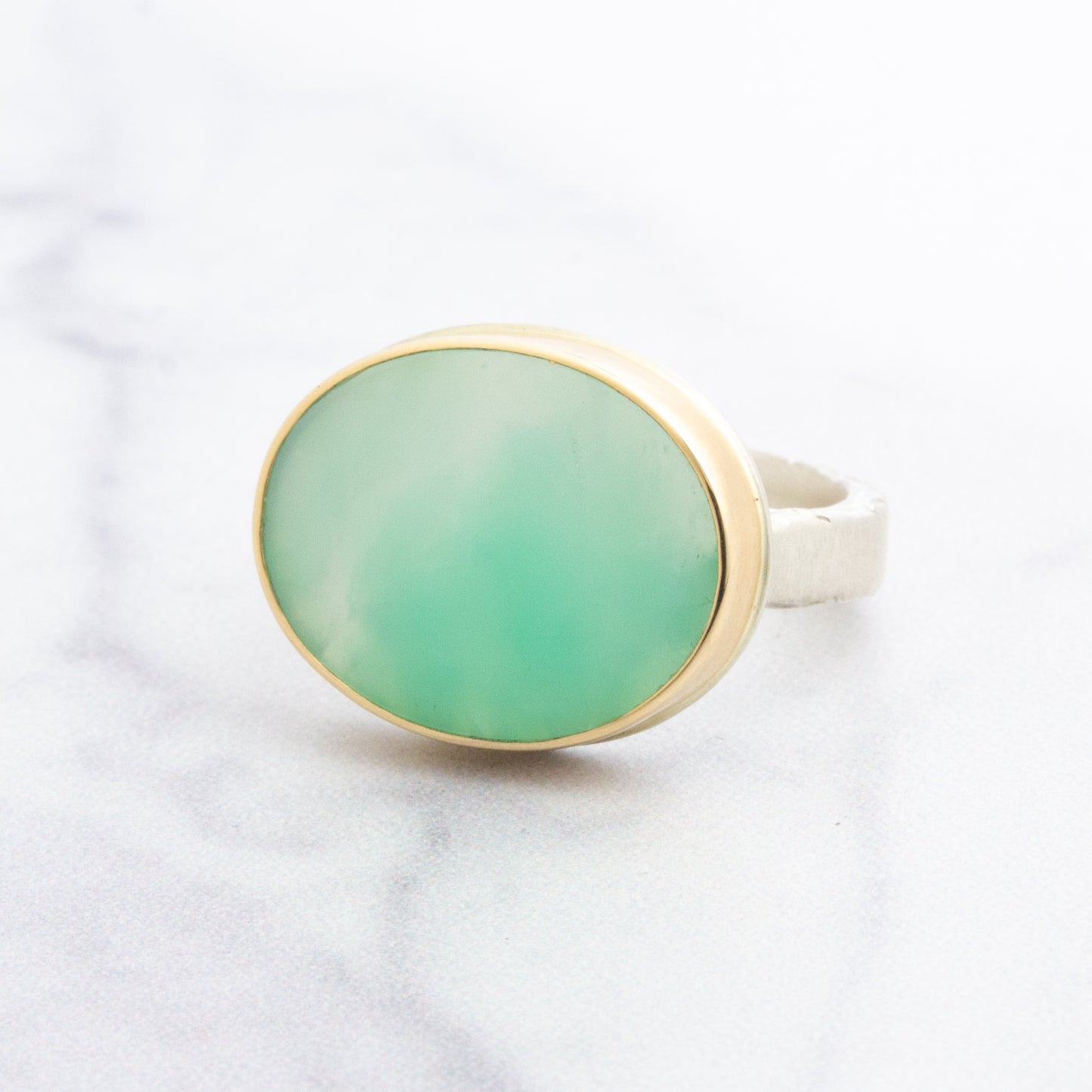 Sterling & 14K Gold Oval Chrysoprase Ring