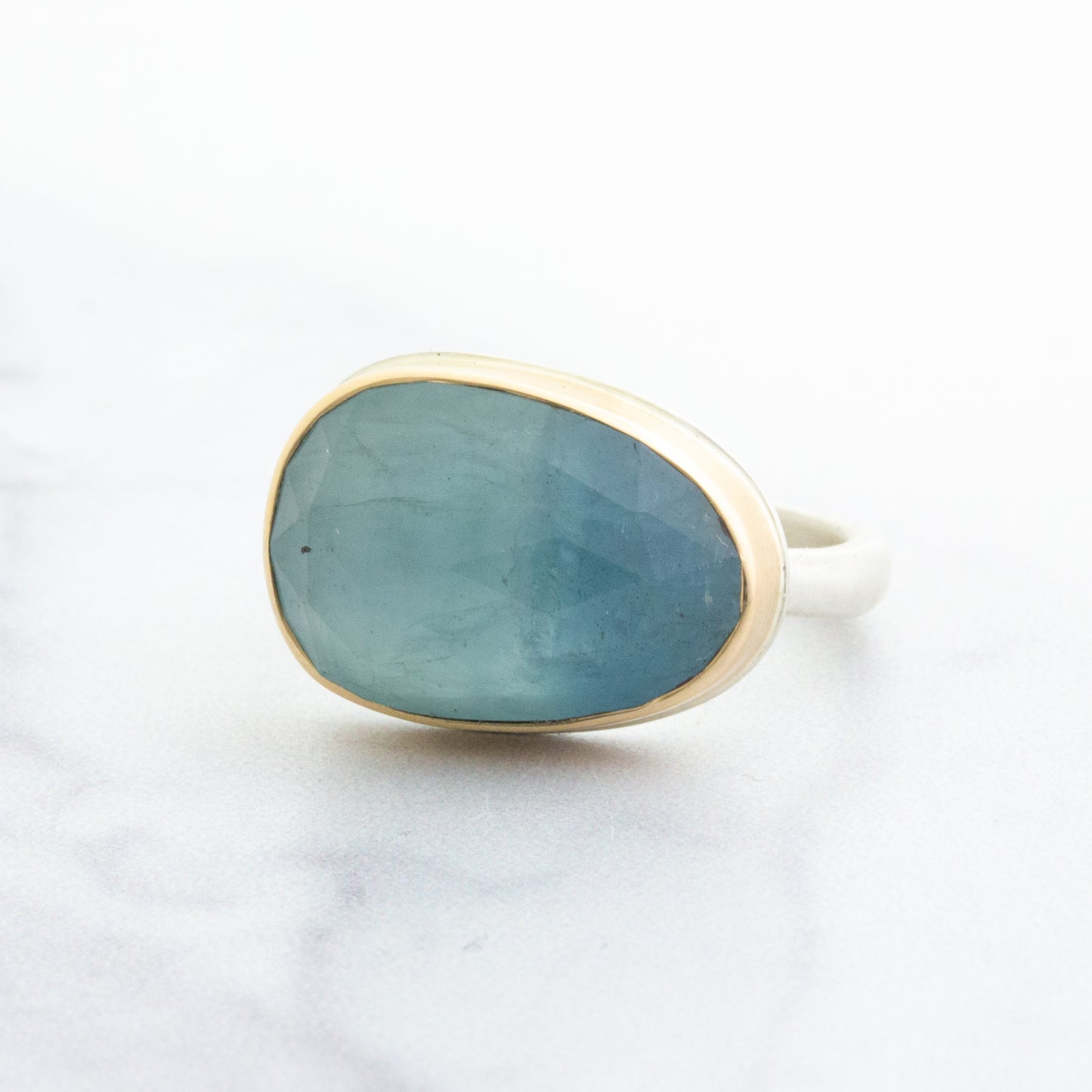 Sterling & 14K Gold Asymmetrical Aquamarine Ring