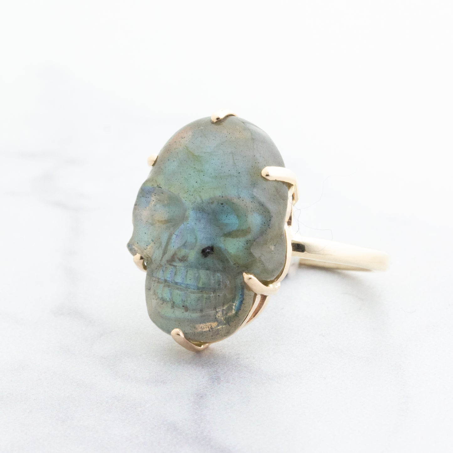 14K Gold Prong Labradorite Skull Ring