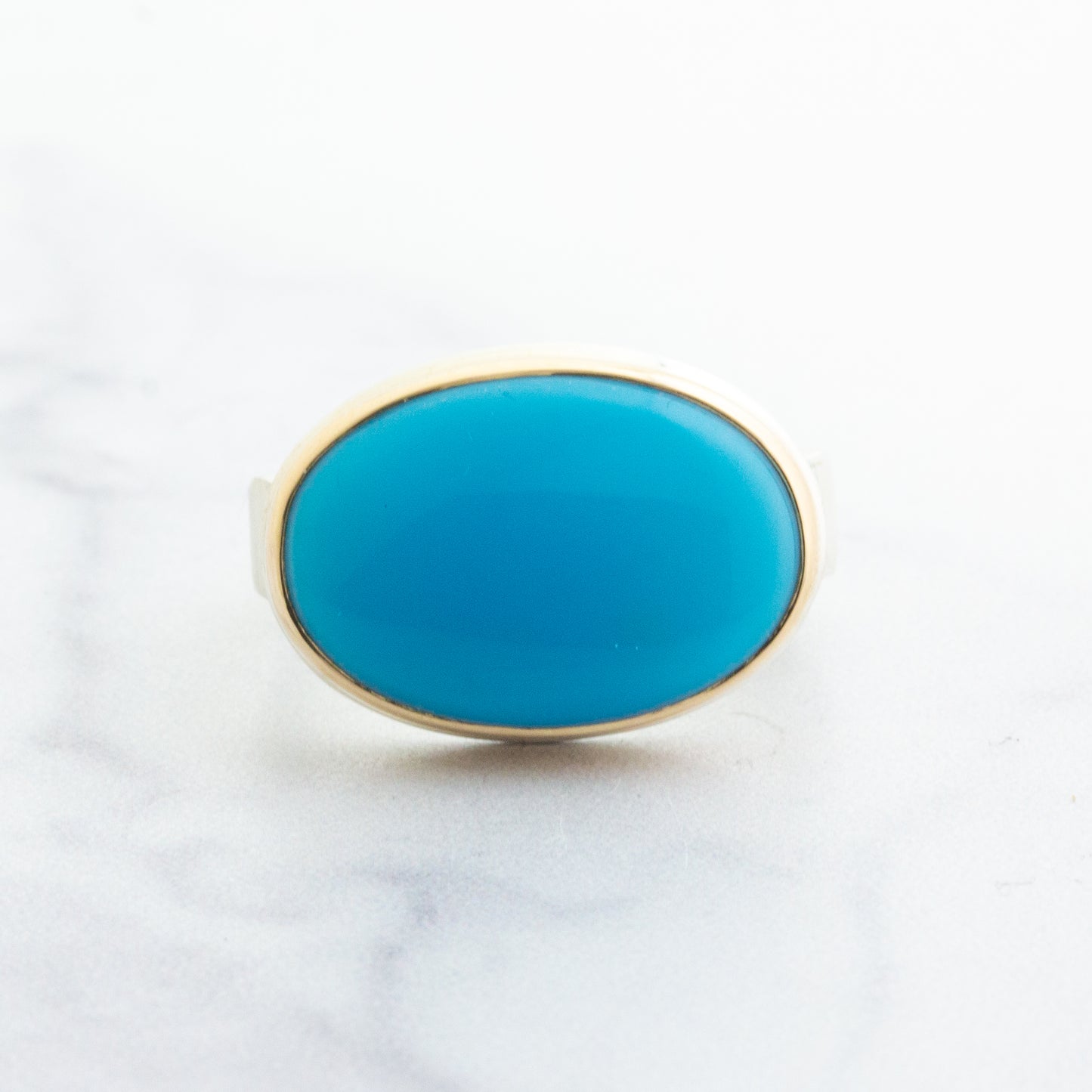 Sterling & 14K Gold Oval Sleeping Beauty Turquoise Ring