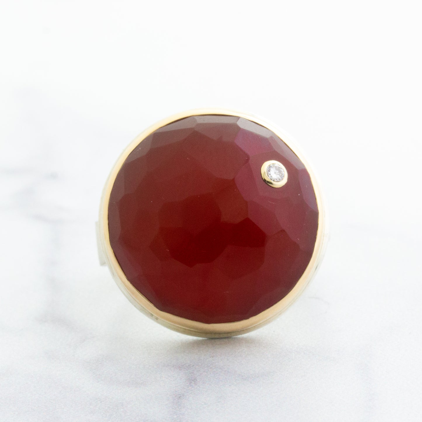 Sterling & 14K Gold Carnelian & Diamond Ring