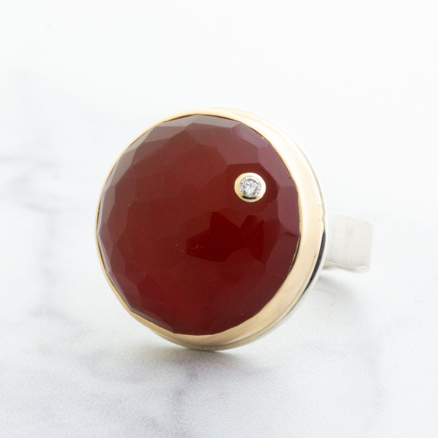 Sterling & 14K Gold Carnelian & Diamond Ring