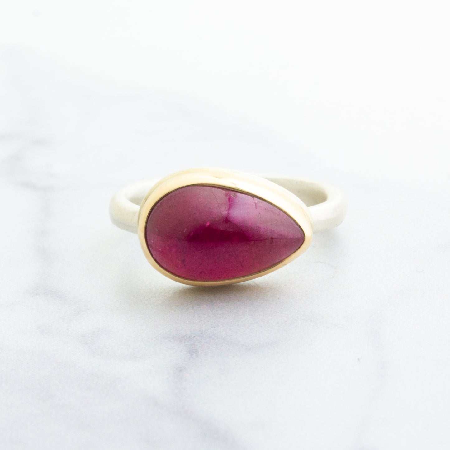 Sterling & 14K Gold Teardrop African Ruby Ring