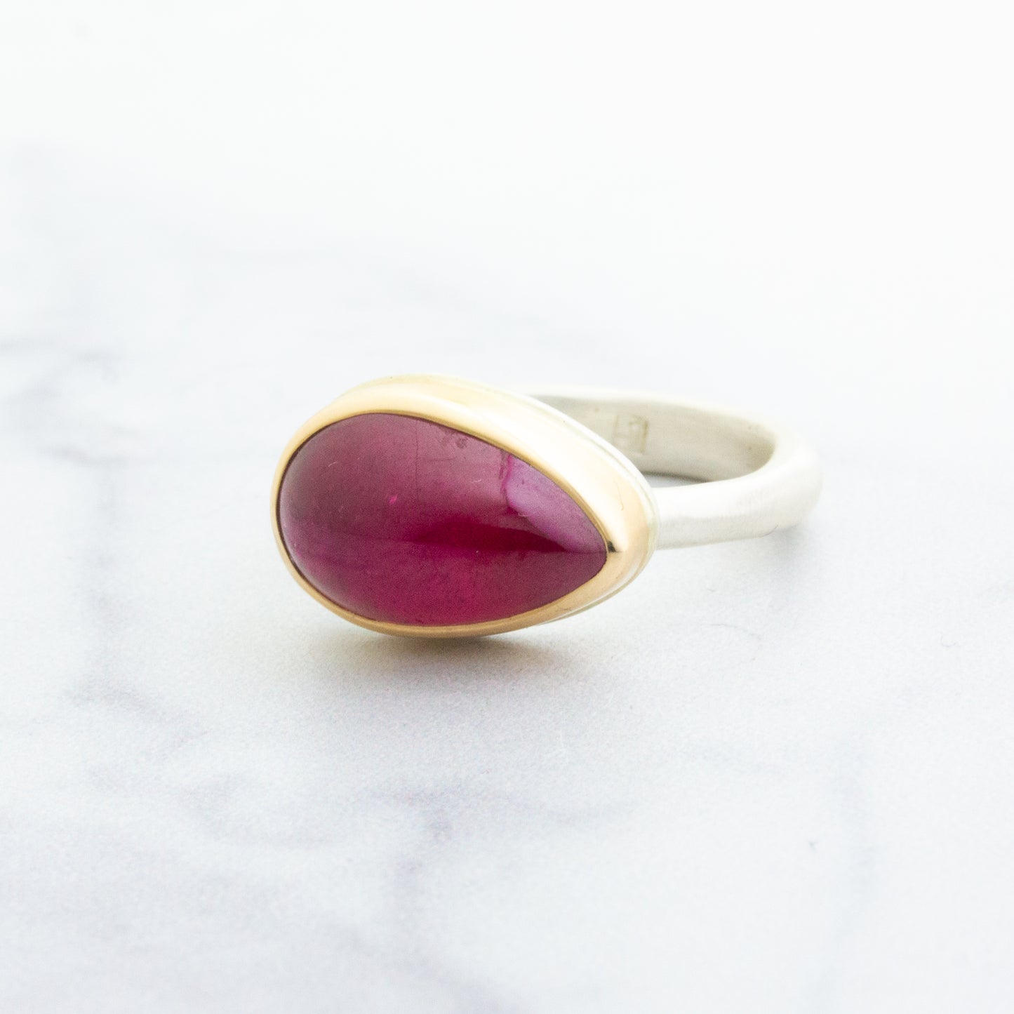 Sterling & 14K Gold Teardrop African Ruby Ring