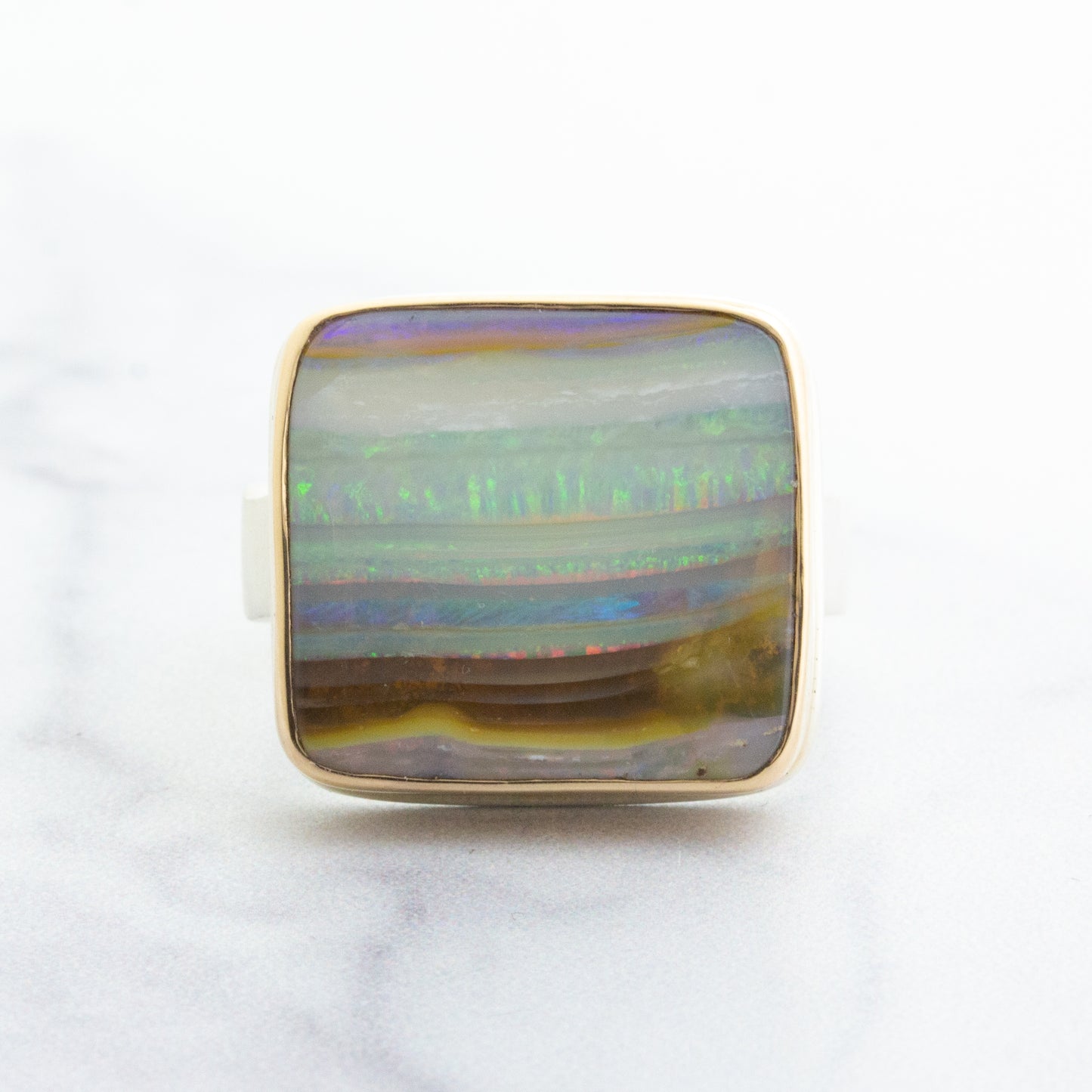 Sterling & 14K Gold Large Boulder Opal Ring