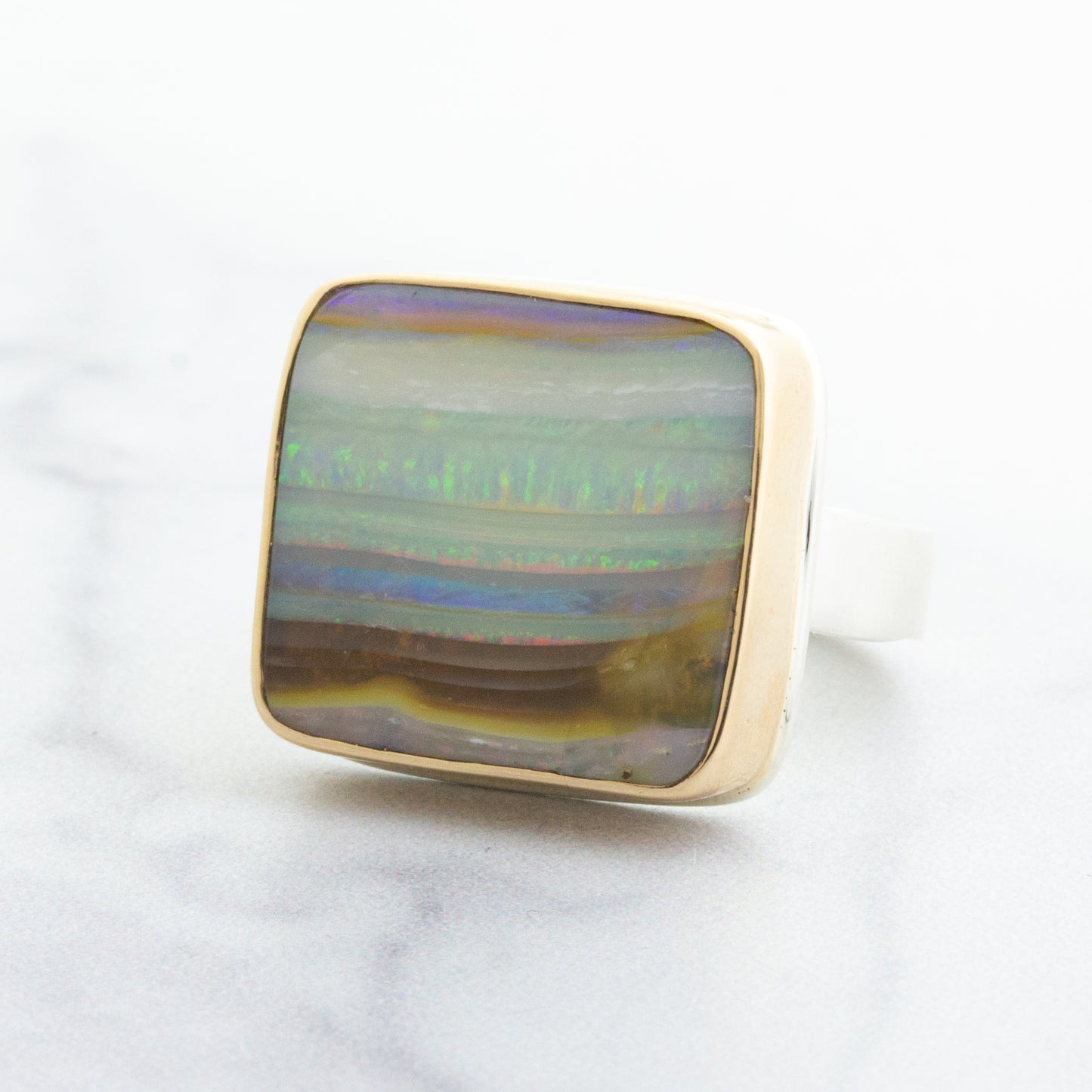 Sterling & 14K Gold Large Boulder Opal Ring