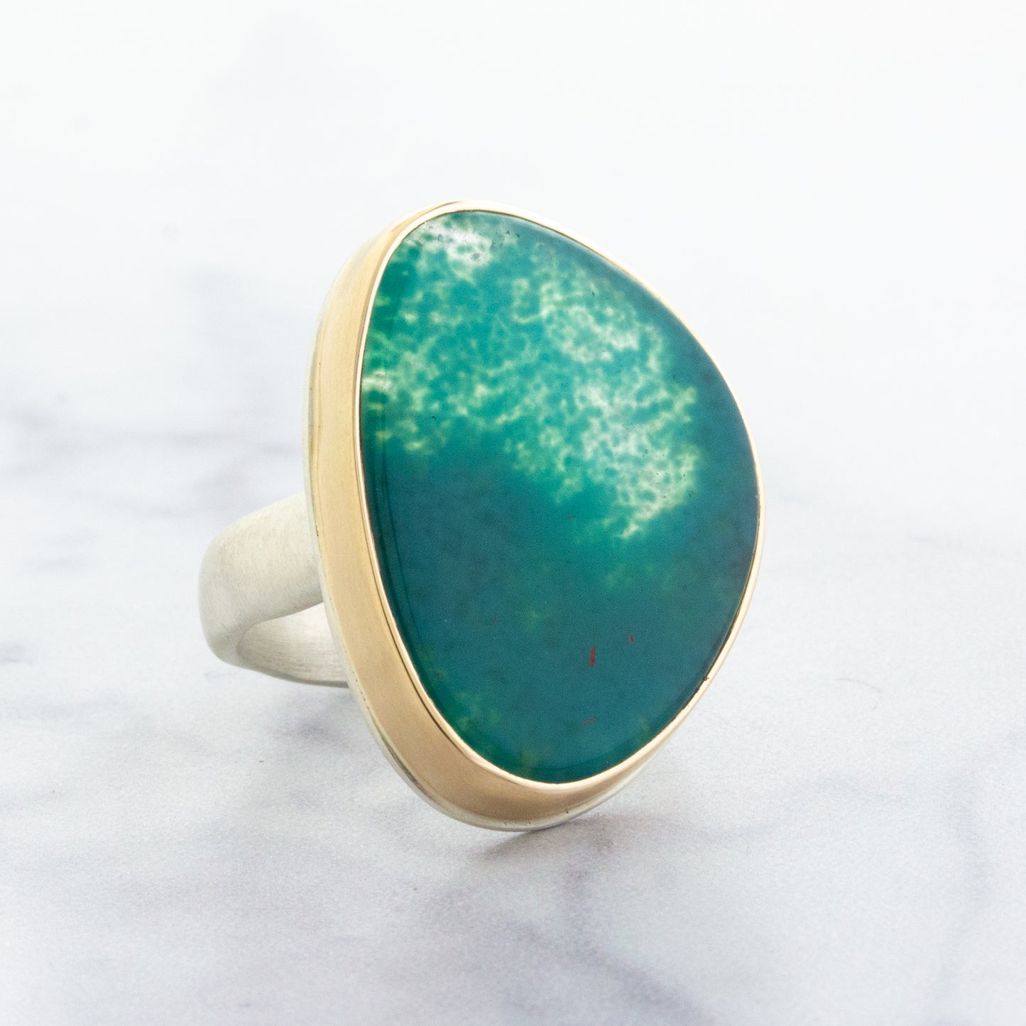 Sterling & 14K Gold Asymmetrical Gem Silica Ring