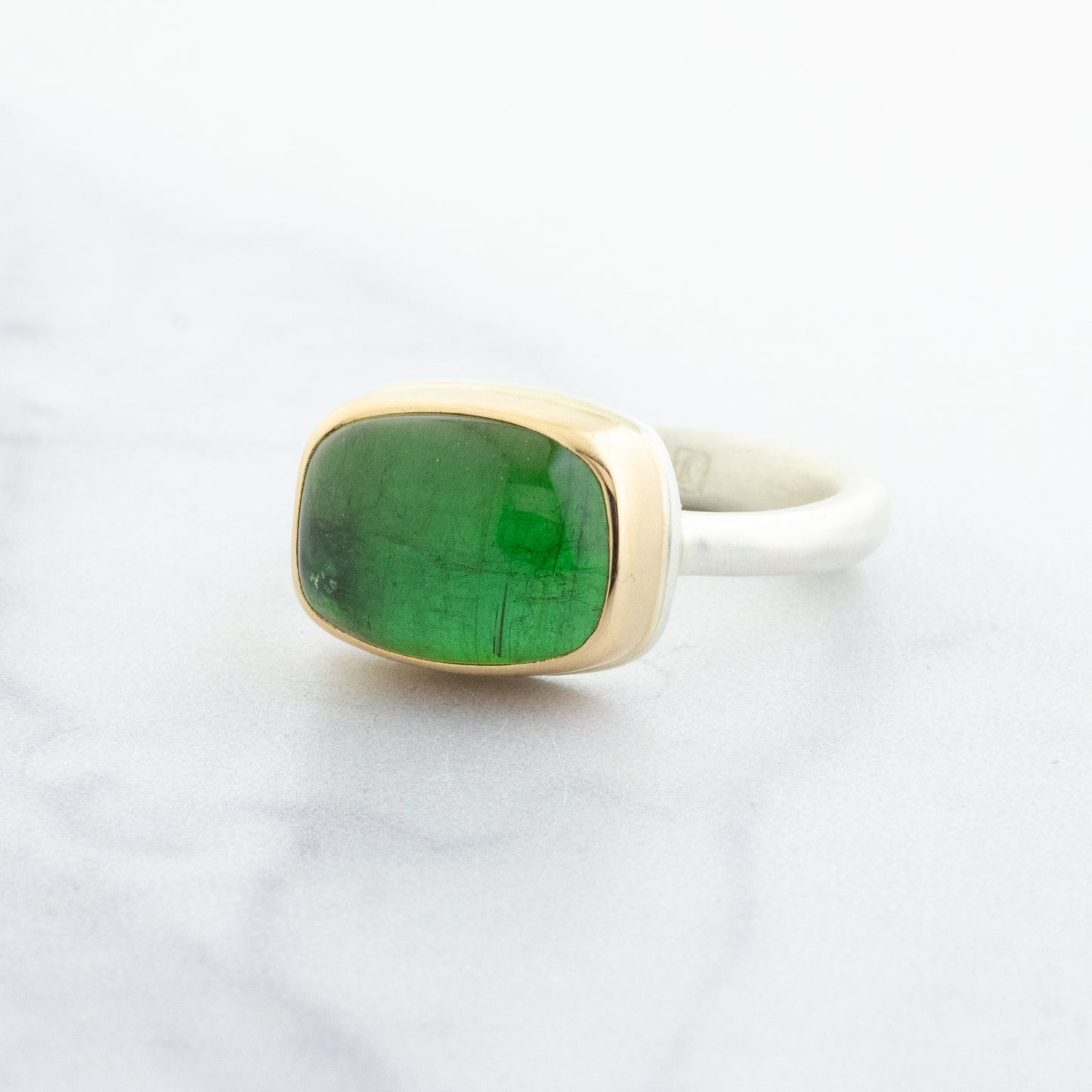 Sterling & 14K Gold Rectangular Green Tourmaline Ring