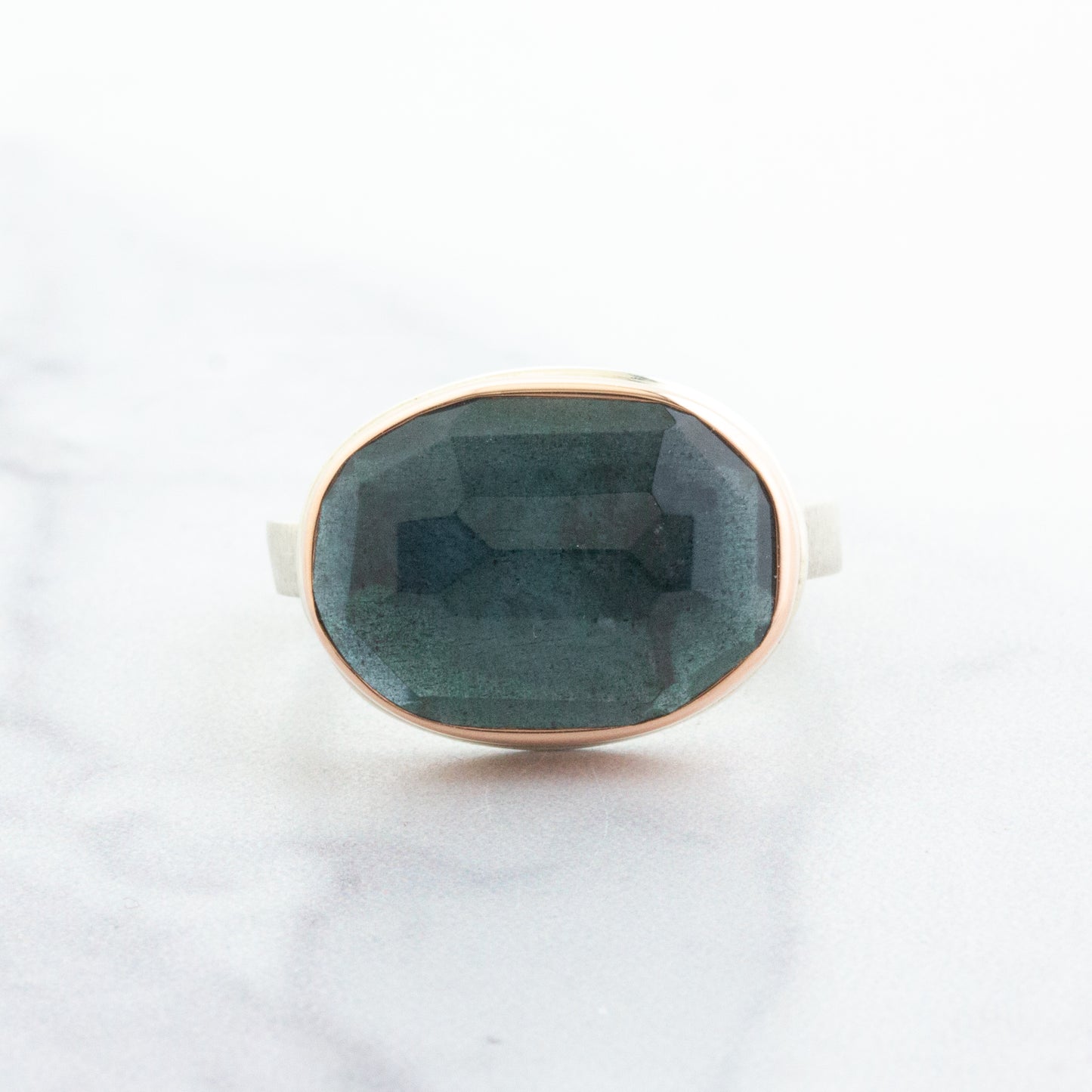 Sterling & 14K Rose Gold Moss Aquamarine Ring