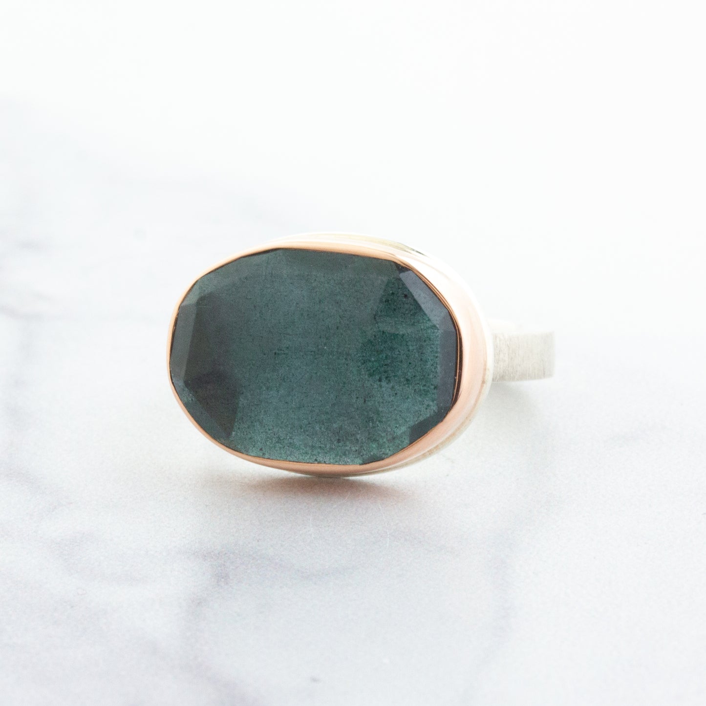 Sterling & 14K Rose Gold Moss Aquamarine Ring