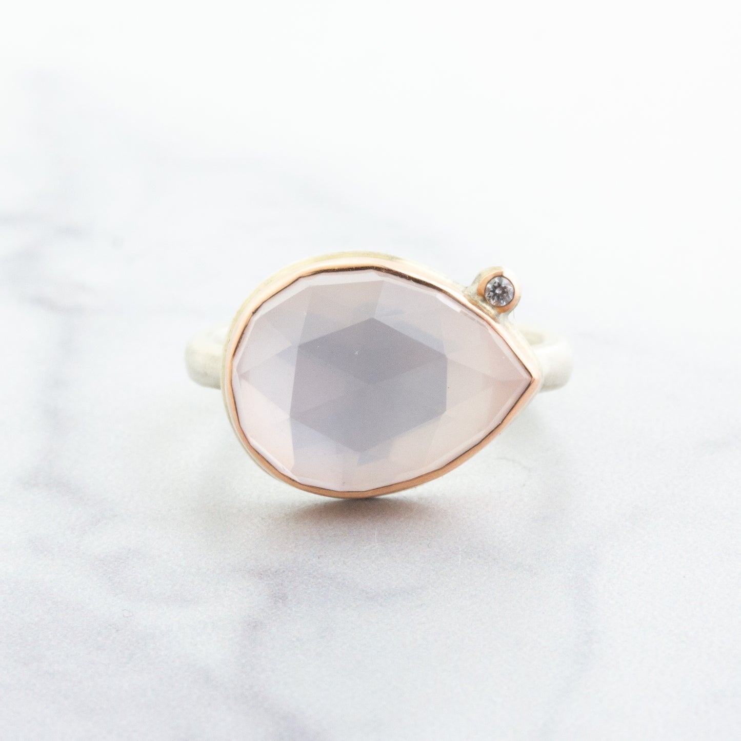 Sterling & 14K Rose Gold Rose Quartz & Diamond Ring
