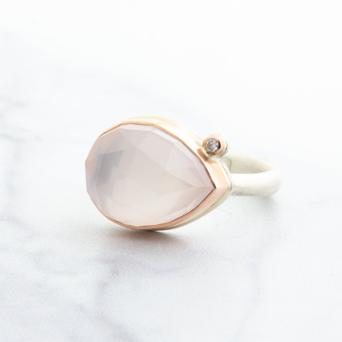 Sterling & 14K Rose Gold Rose Quartz & Diamond Ring