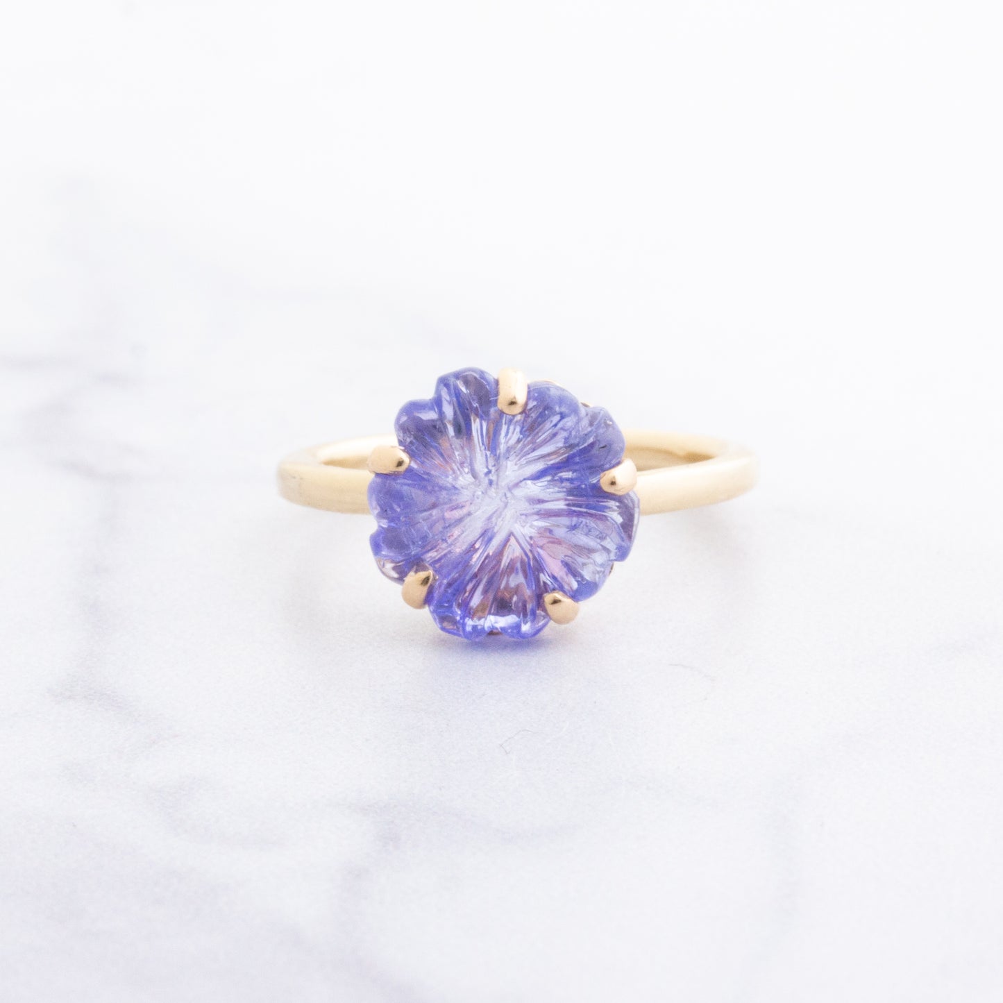 14K Gold Prong Tanzanite Flower Ring