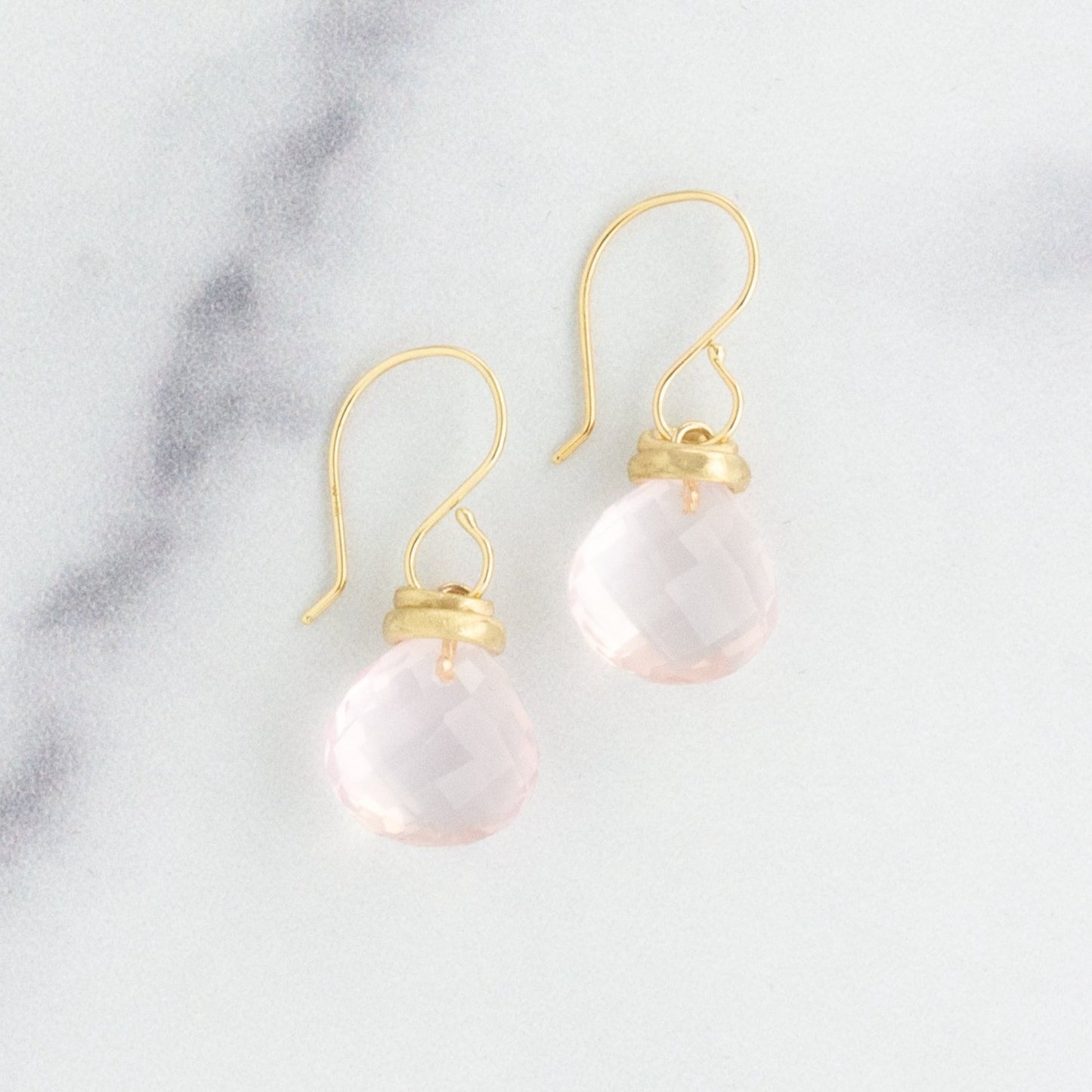 14K Gold Rose Quartz Earrings