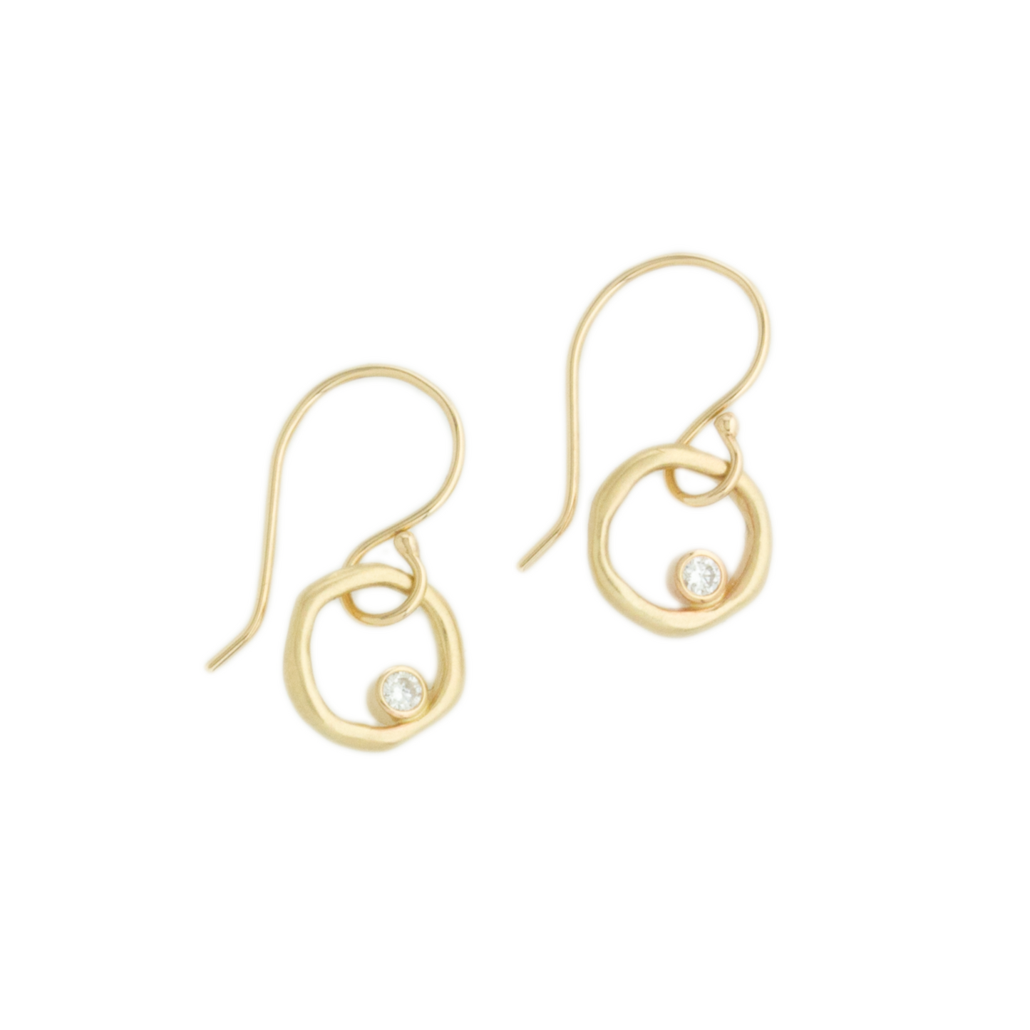 14K Gold Diamond Organic Circle Earrings