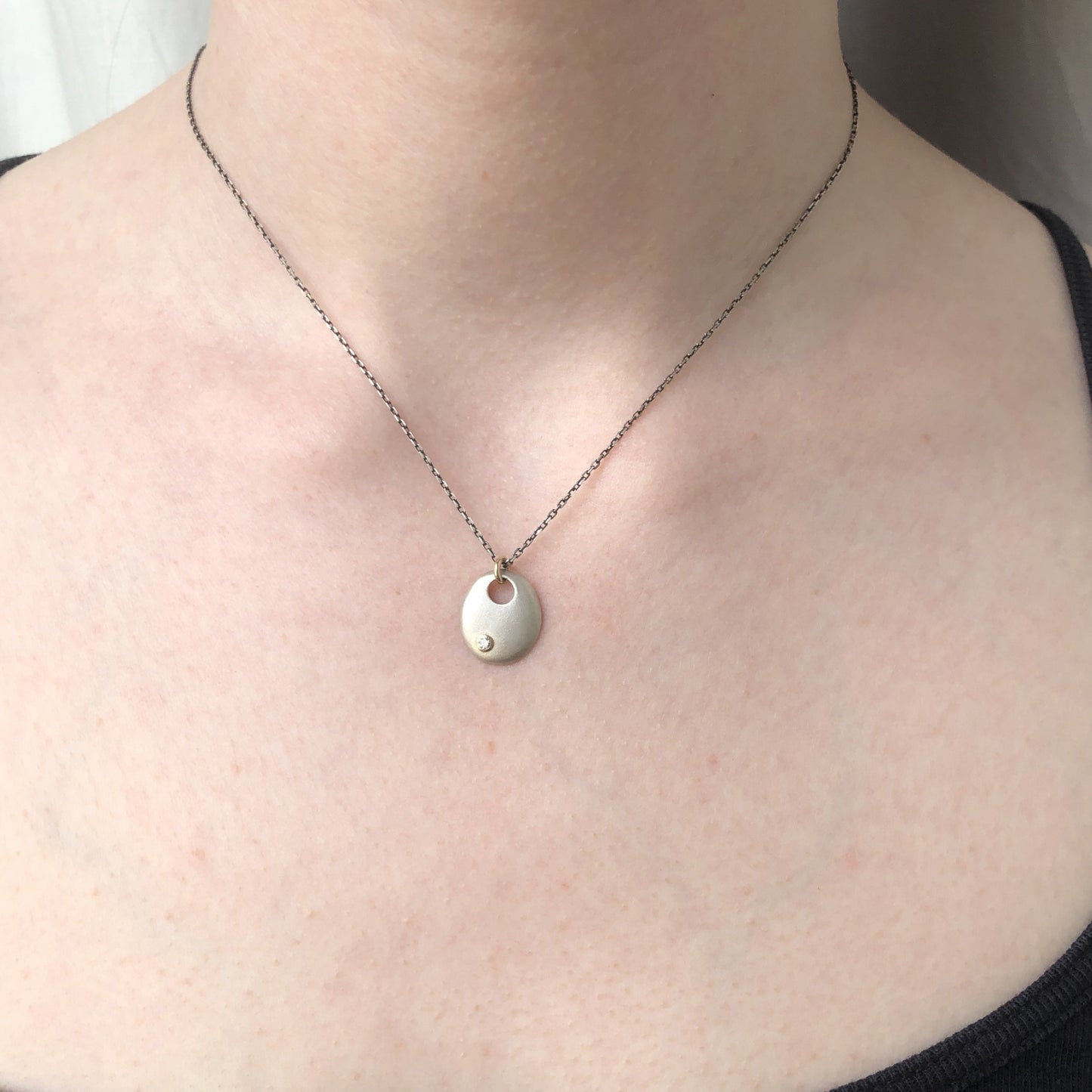 Oxidized Sterling & 14K Gold Diamond Disc Necklace