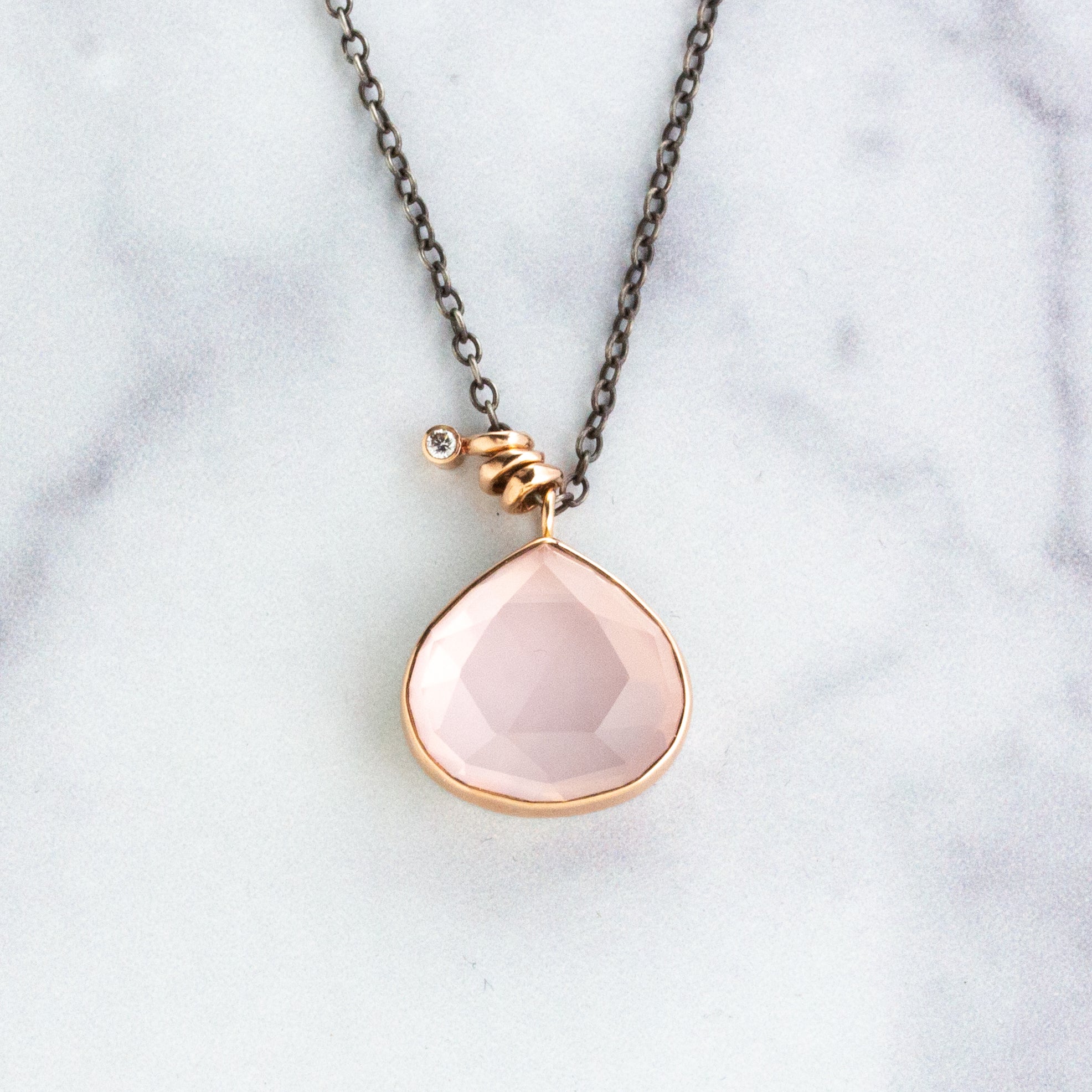 Rose quartz diamond necklace Clearance