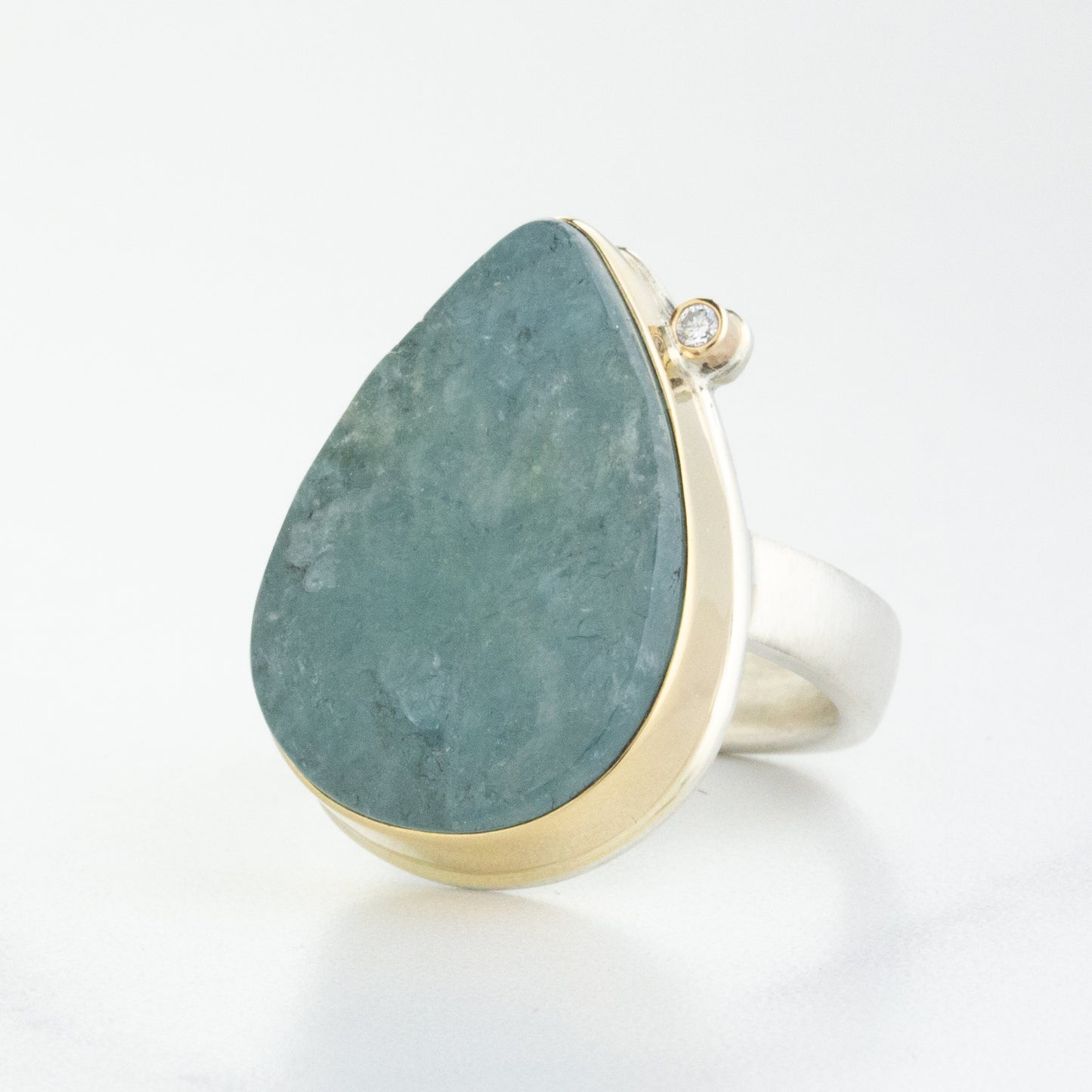 Sterling & 14K Gold Teardrop Aquamarine & Diamond Ring