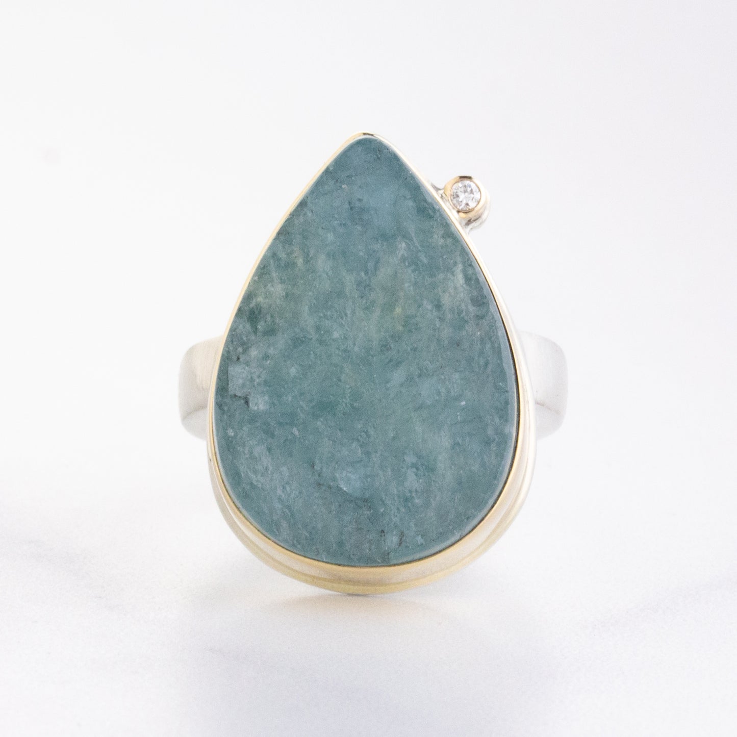 Sterling & 14K Gold Teardrop Aquamarine & Diamond Ring