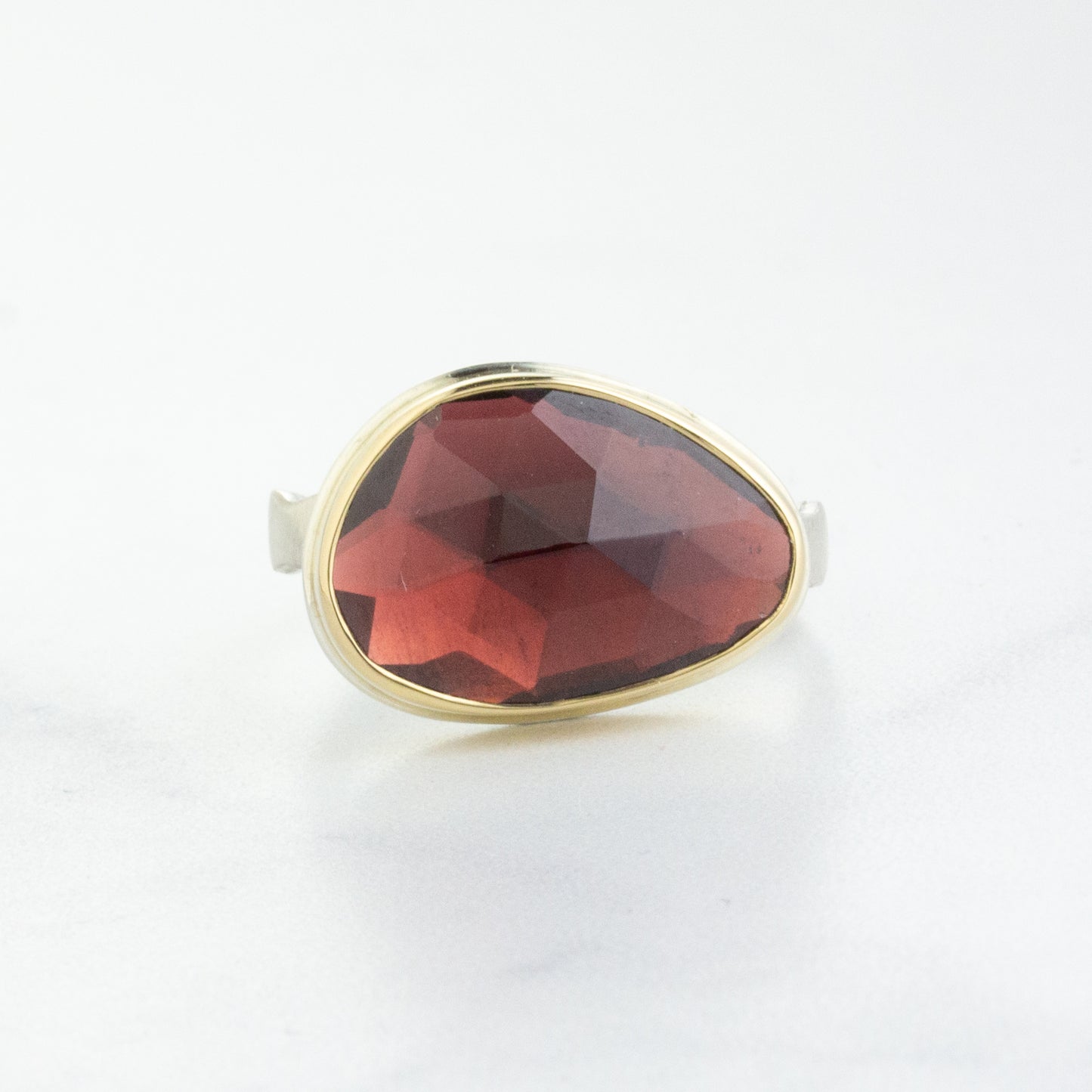 Sterling & 14K Gold Asymmetrical Rhodolite Garnet Ring