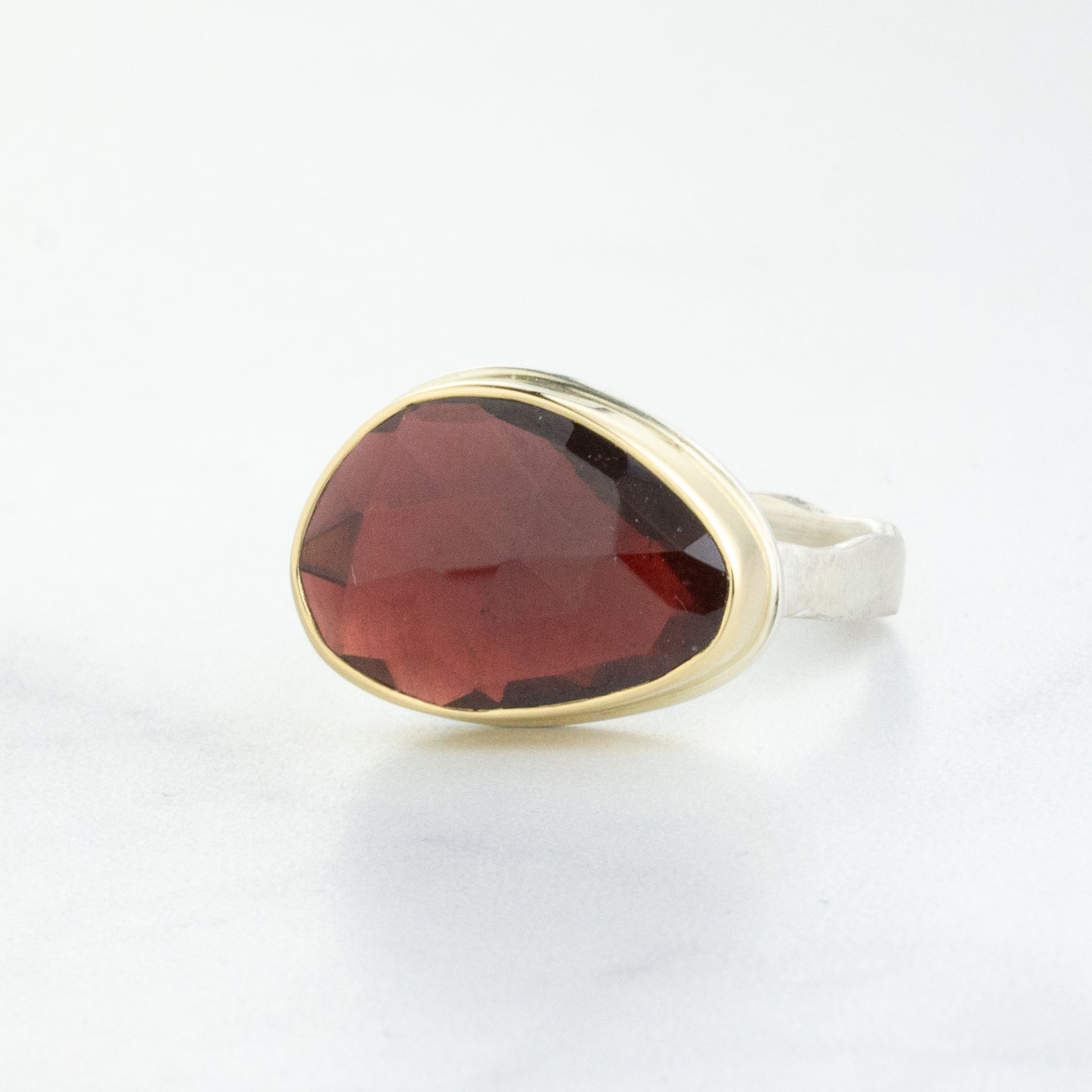 Sterling & 14K Gold Asymmetrical Rhodolite Garnet Ring