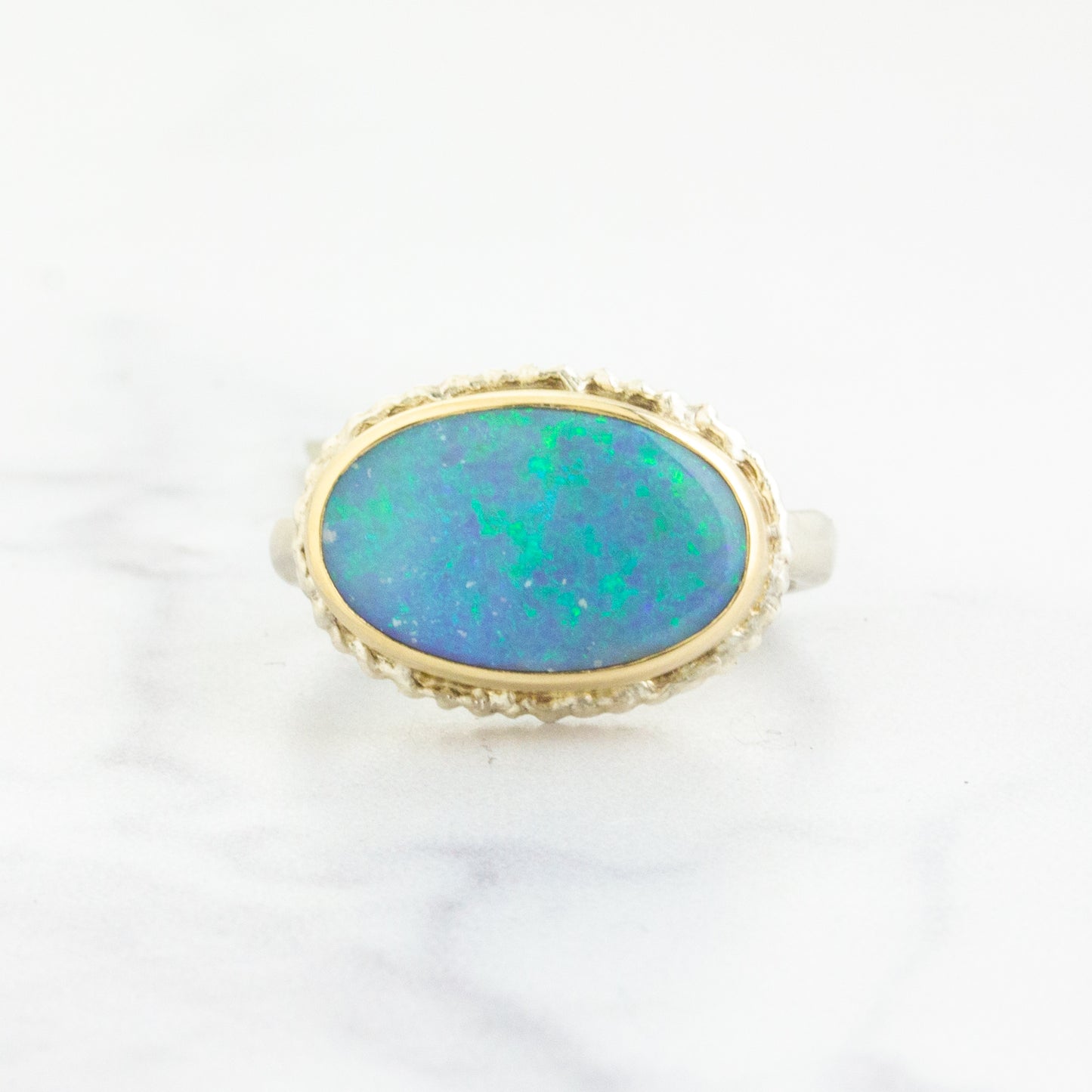 Sterling Lava Edge & 14K Gold Australian Black Opal Ring