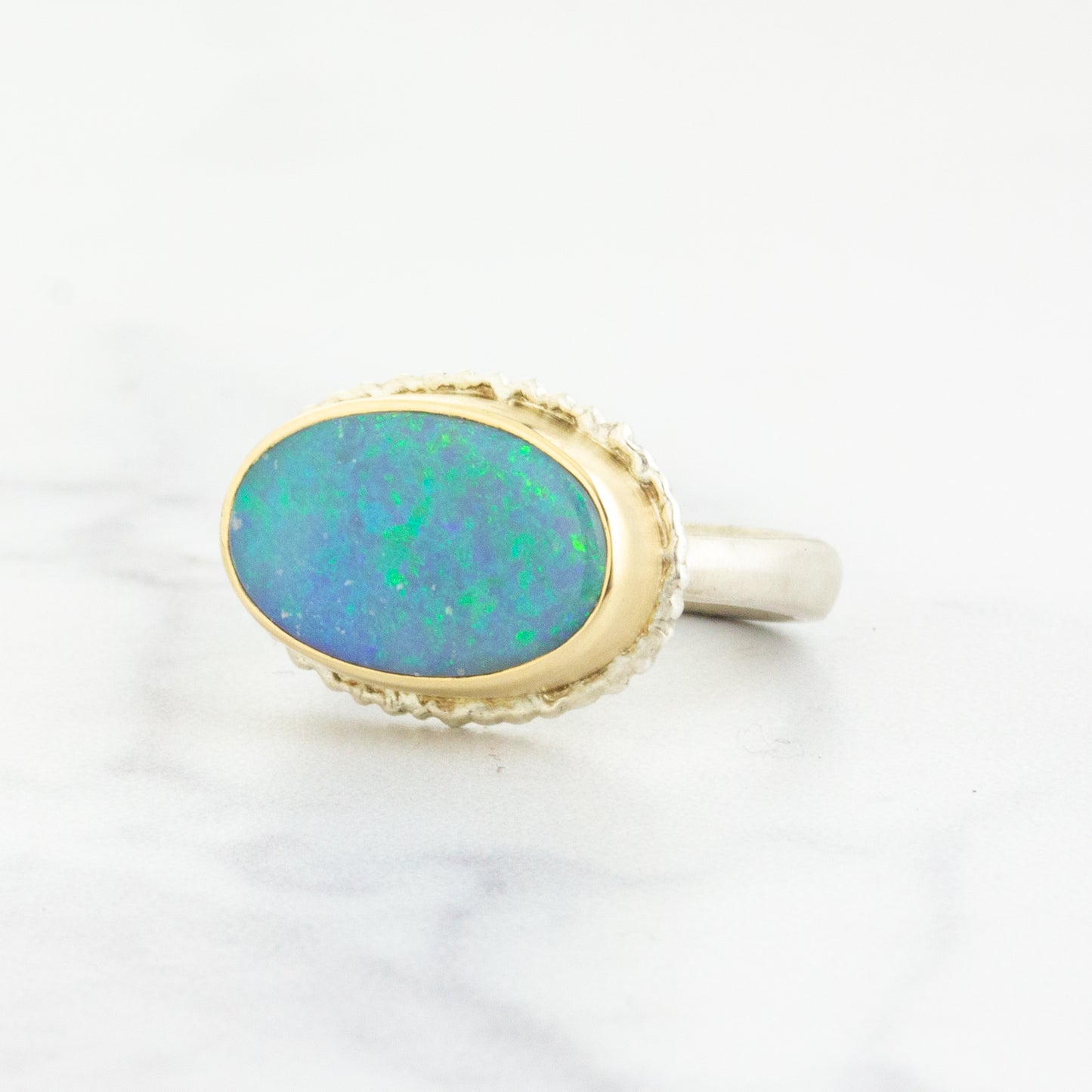 Sterling Lava Edge & 14K Gold Australian Black Opal Ring