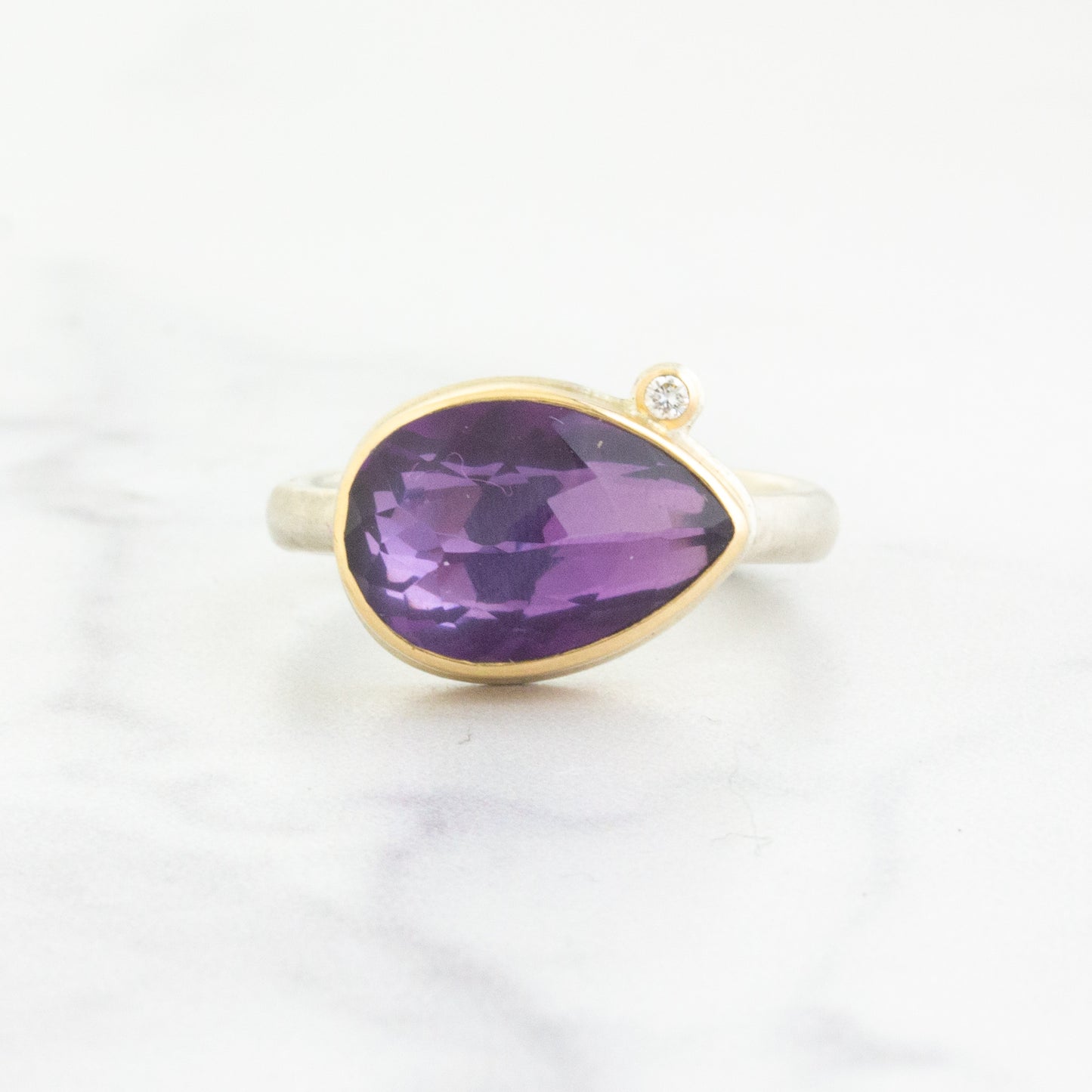 Sterling & 14K Gold Amethyst & Diamond Ring