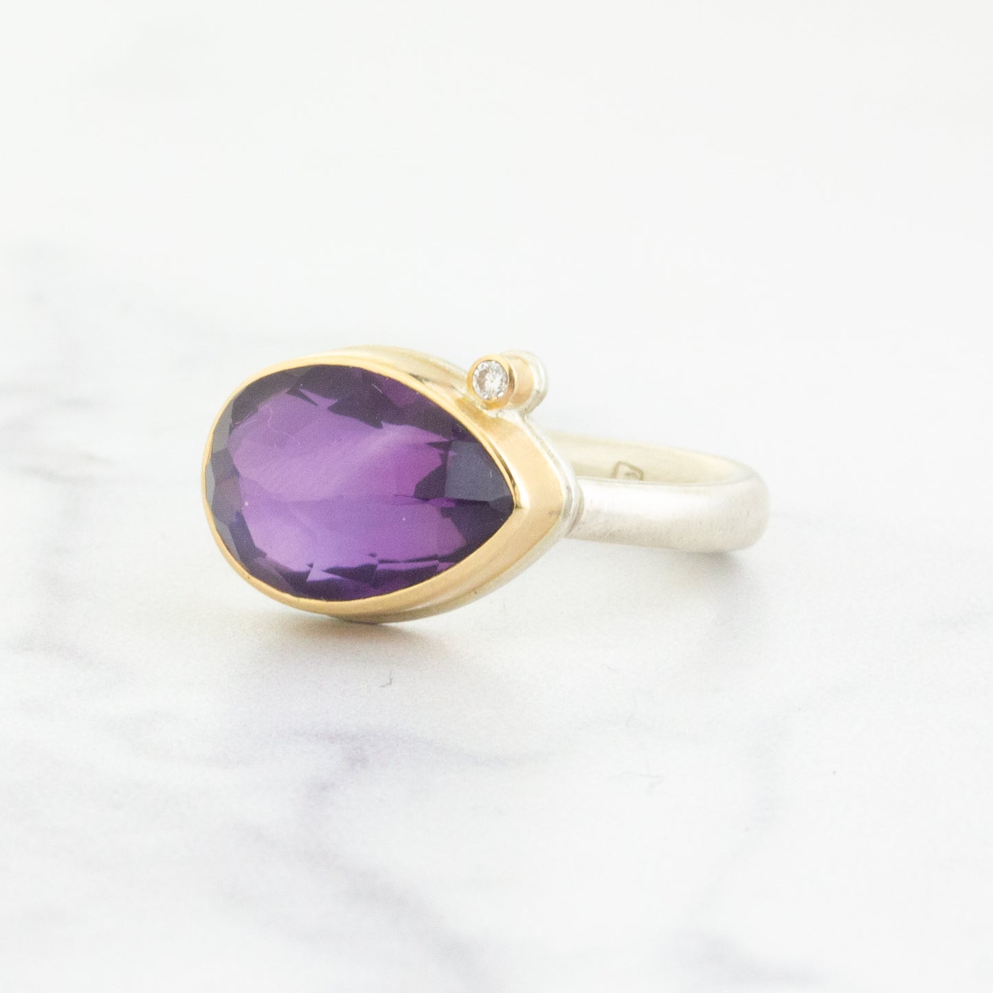 Sterling & 14K Gold Amethyst & Diamond Ring