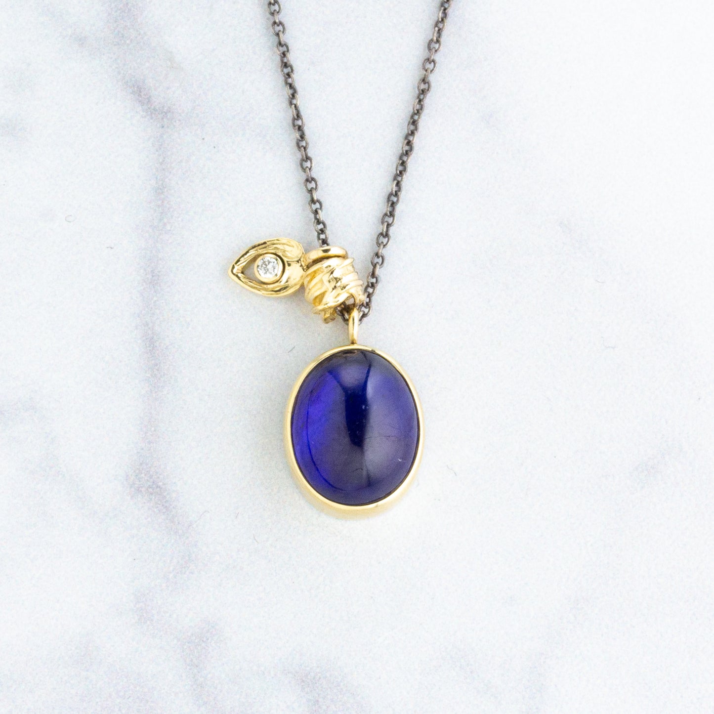 Oxidized Sterling & 14K Gold Blue Sapphire & Diamond Necklace